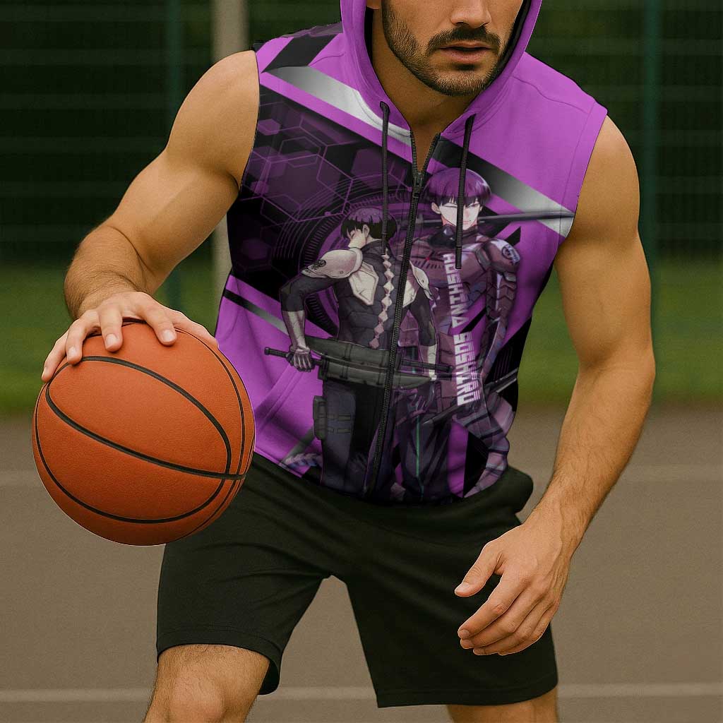 Hoshina Soshiro Sleeveless Zip Hoodie Futuristic Tech Anime Style