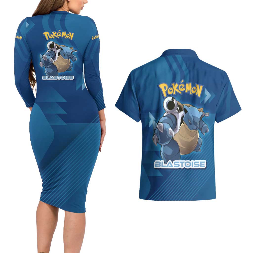 Blastoise Poké Couples Matching Long Sleeve Bodycon Dress and Hawaiian Shirt Tech Armor Anime Wave Style