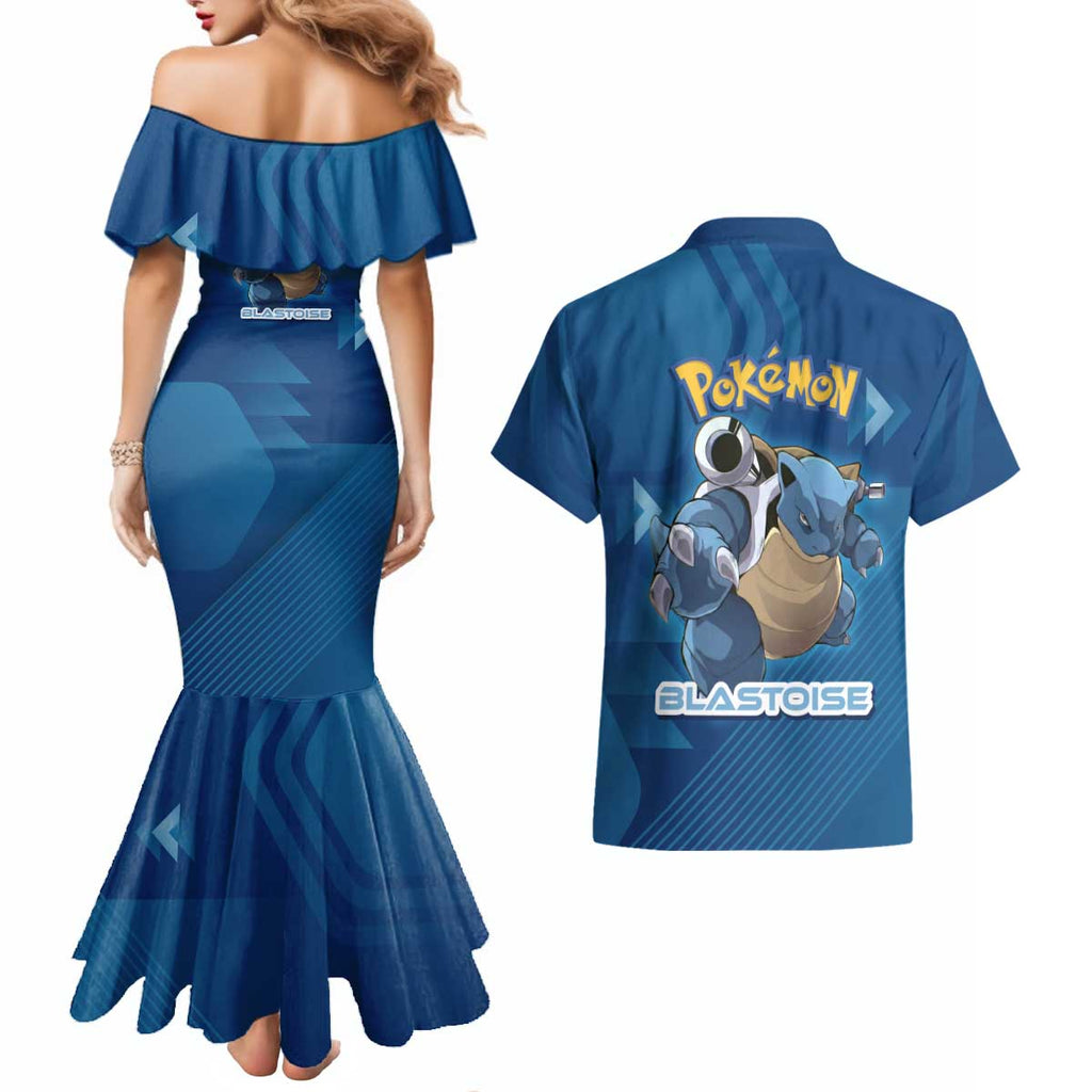 Blastoise Poké Couples Matching Mermaid Dress and Hawaiian Shirt Tech Armor Anime Wave Style