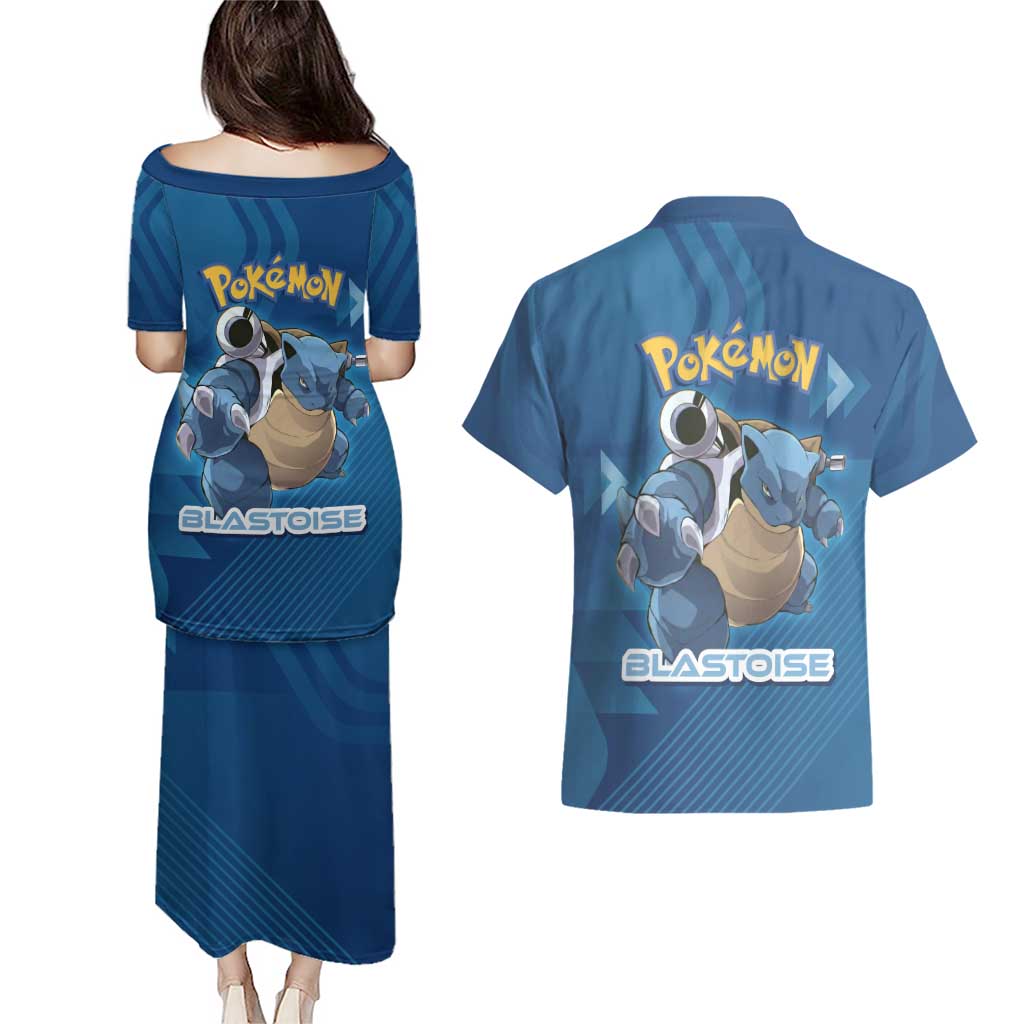 Blastoise Poké Couples Matching Puletasi and Hawaiian Shirt Tech Armor Anime Wave Style