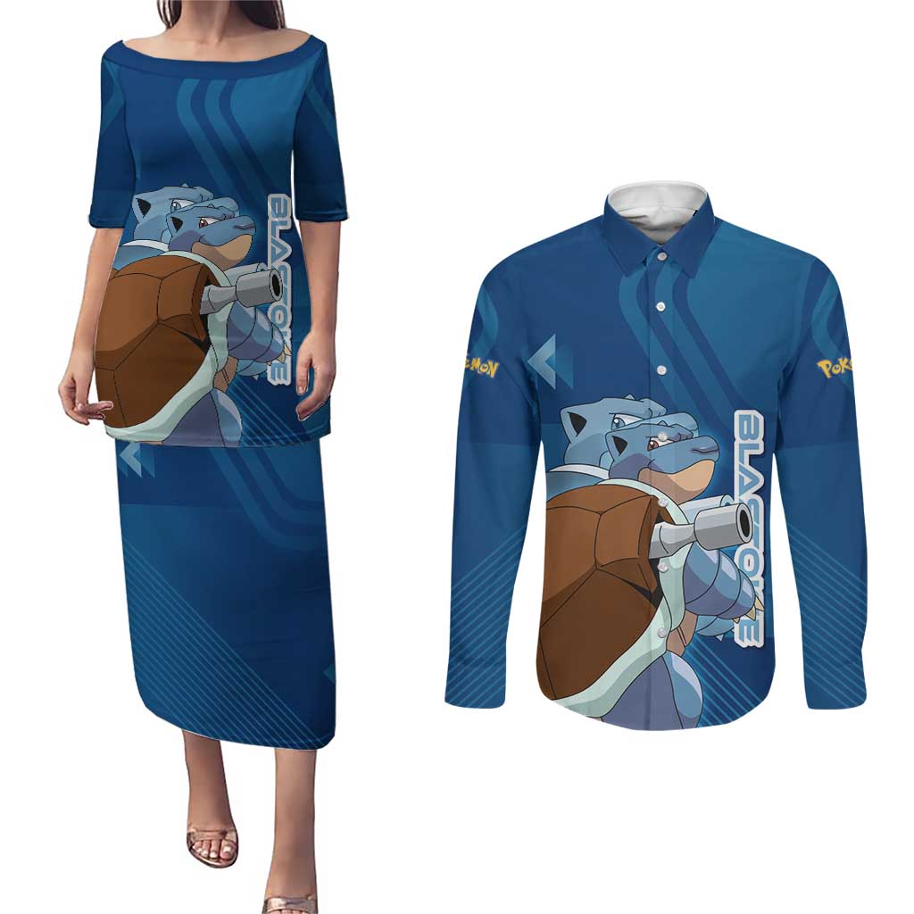 Blastoise Poké Couples Matching Puletasi and Long Sleeve Button Shirt Tech Armor Anime Wave Style