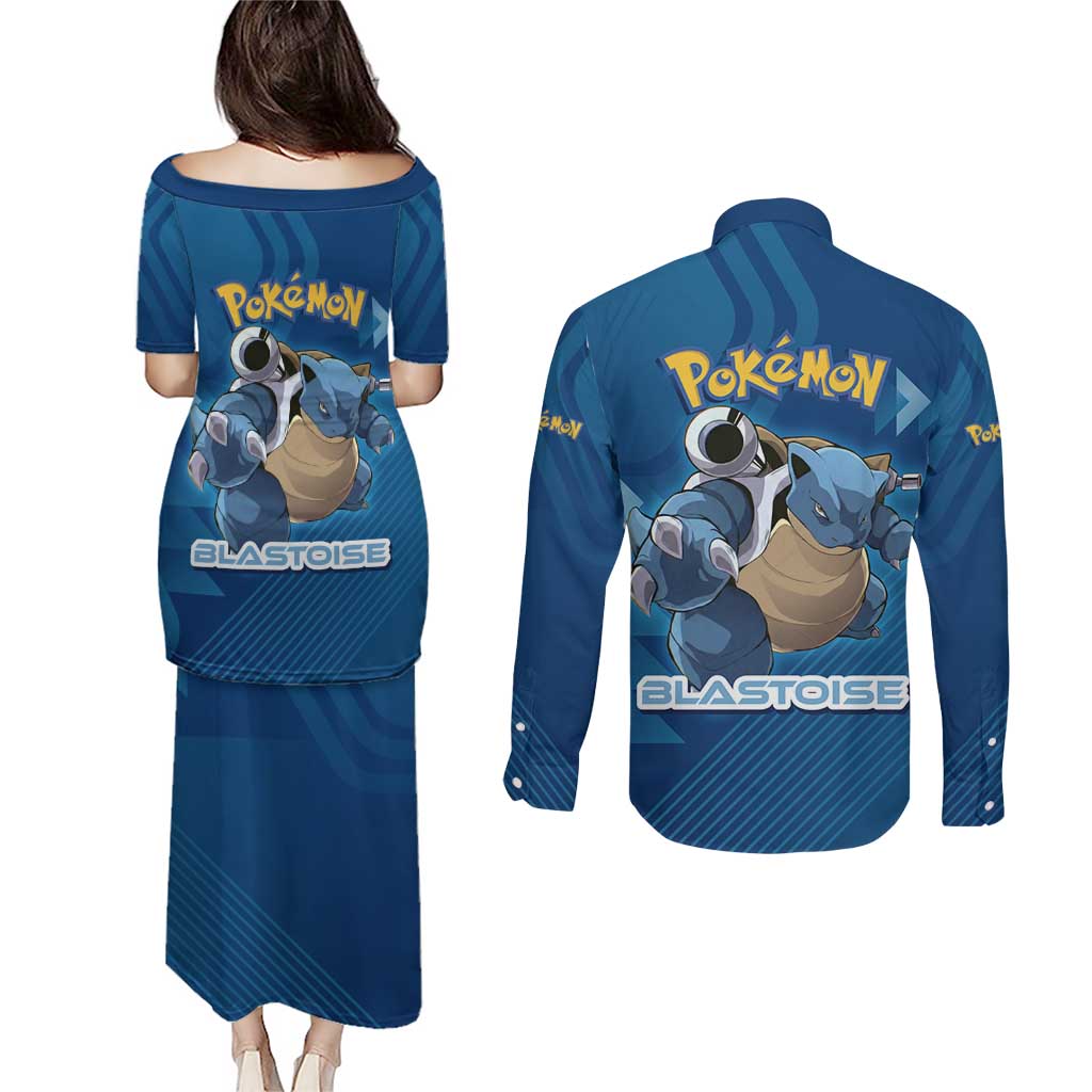 Blastoise Poké Couples Matching Puletasi and Long Sleeve Button Shirt Tech Armor Anime Wave Style