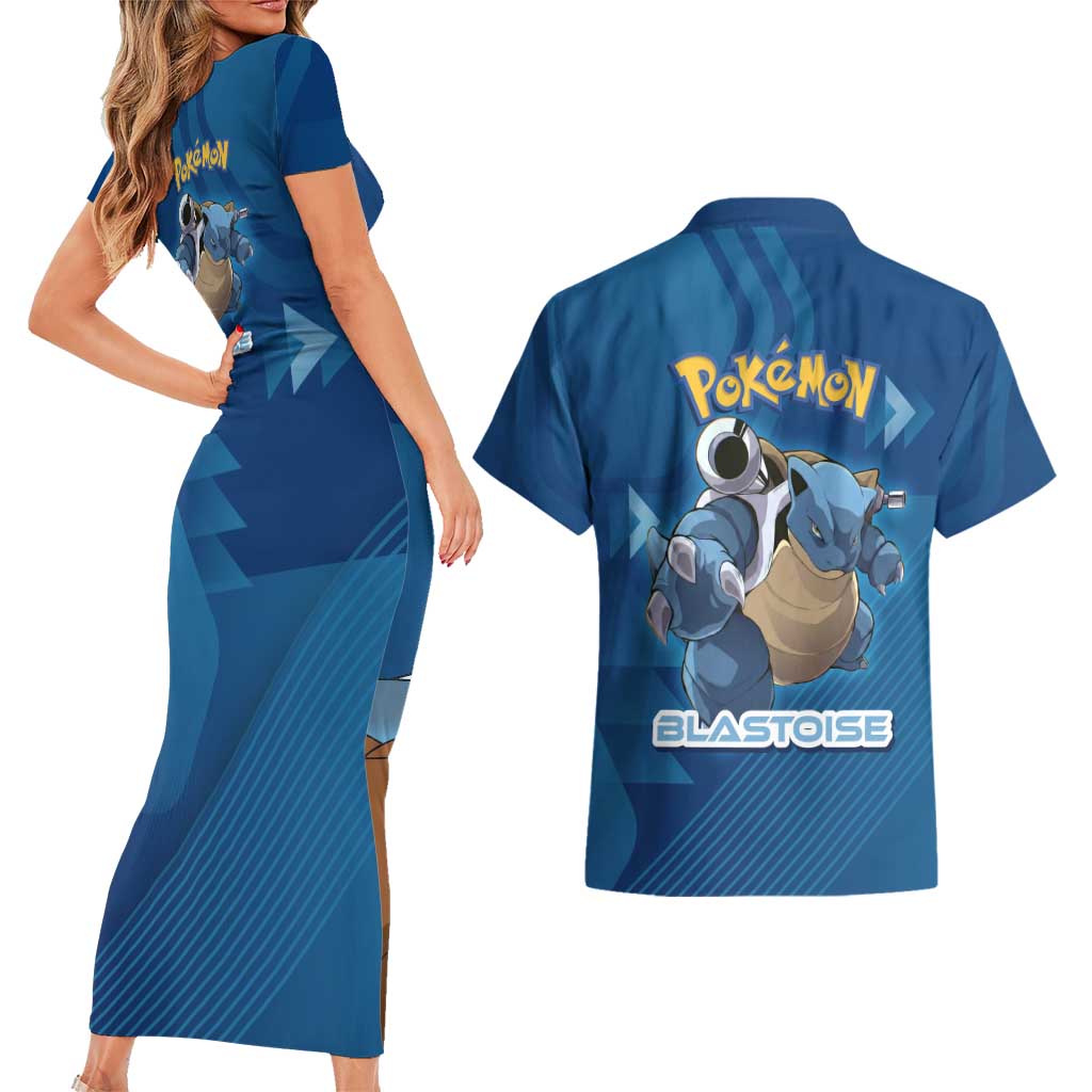 Blastoise Poké Couples Matching Short Sleeve Bodycon Dress and Hawaiian Shirt Tech Armor Anime Wave Style