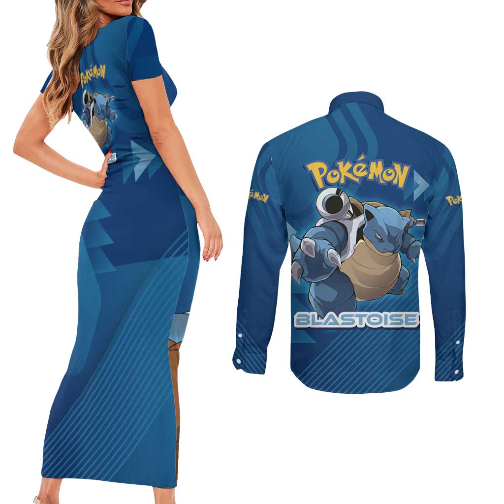 Blastoise Poké Couples Matching Short Sleeve Bodycon Dress and Long Sleeve Button Shirt Tech Armor Anime Wave Style