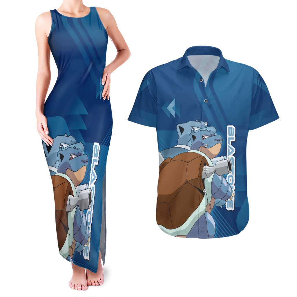 Blastoise Poké Couples Matching Tank Maxi Dress and Hawaiian Shirt Tech Armor Anime Wave Style