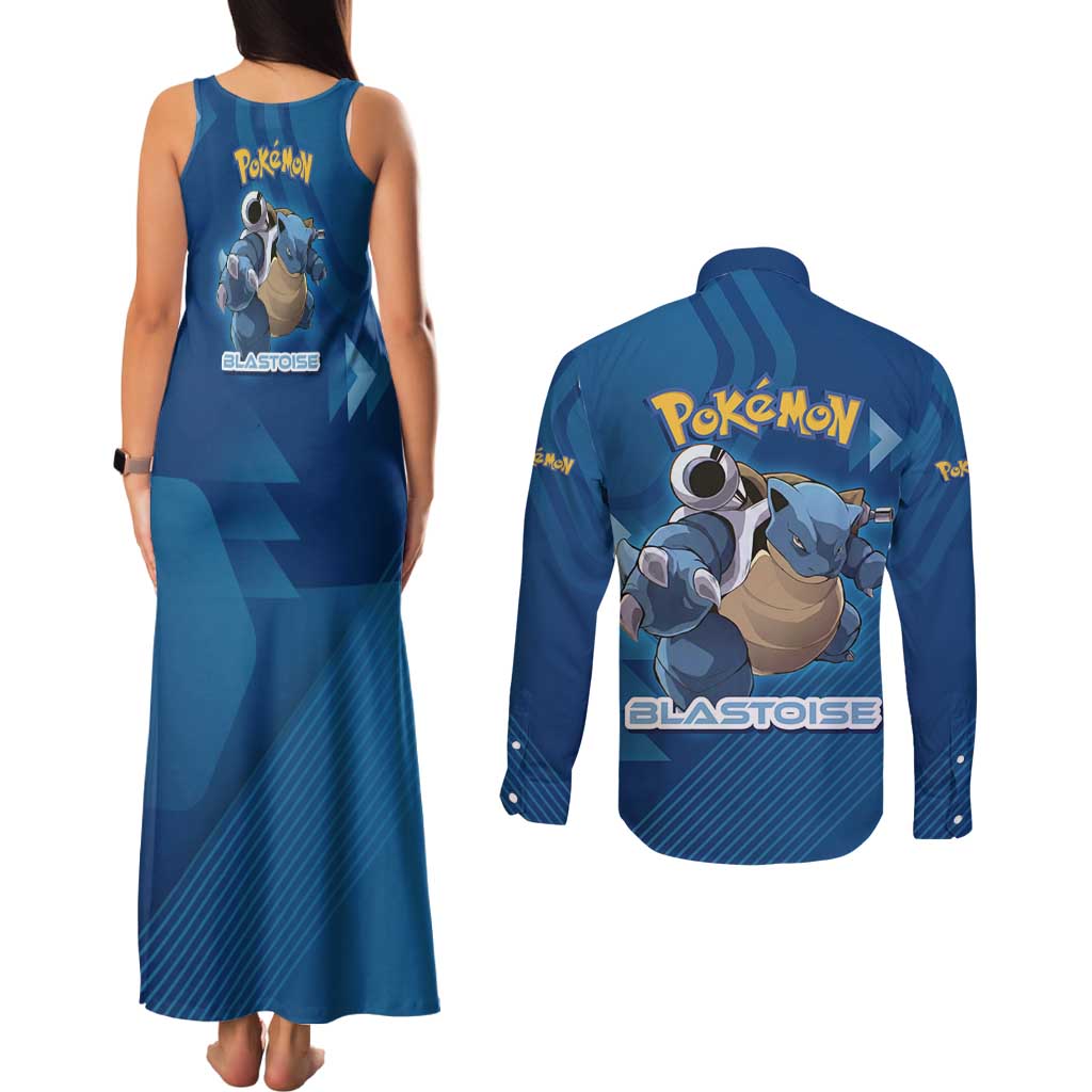 Blastoise Poké Couples Matching Tank Maxi Dress and Long Sleeve Button Shirt Tech Armor Anime Wave Style