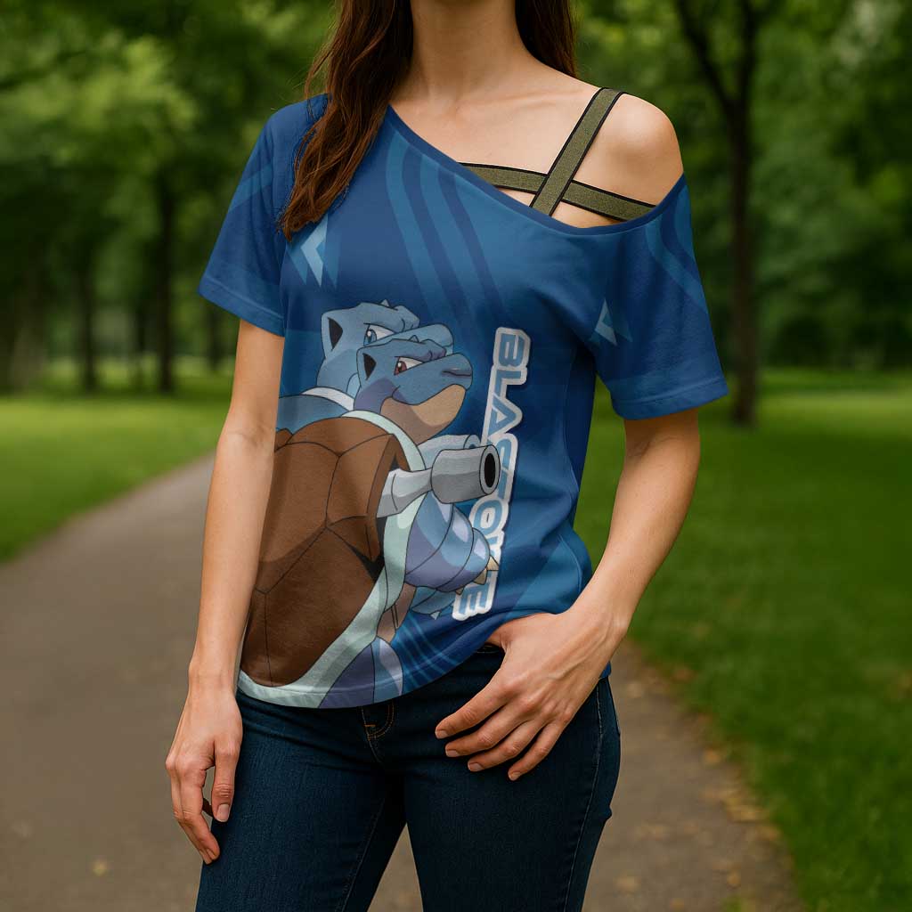 Blastoise Poké Cross Shoulder Shirt Tech Armor Anime Wave Style