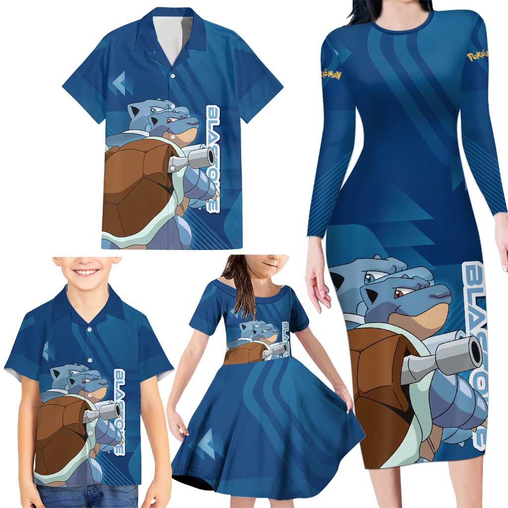 Blastoise Poké Family Matching Long Sleeve Bodycon Dress and Hawaiian Shirt Tech Armor Anime Wave Style