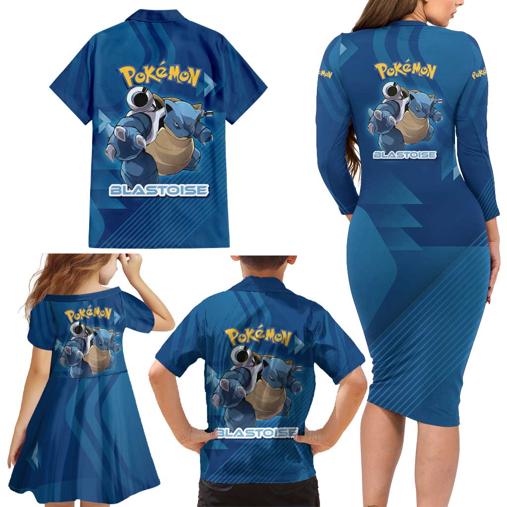 Blastoise Poké Family Matching Long Sleeve Bodycon Dress and Hawaiian Shirt Tech Armor Anime Wave Style