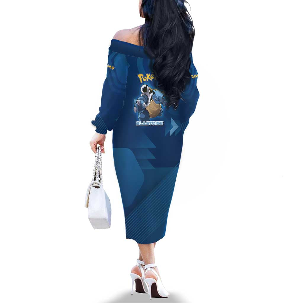 Blastoise Poké Family Matching Off The Shoulder Long Sleeve Dress and Hawaiian Shirt Tech Armor Anime Wave Style