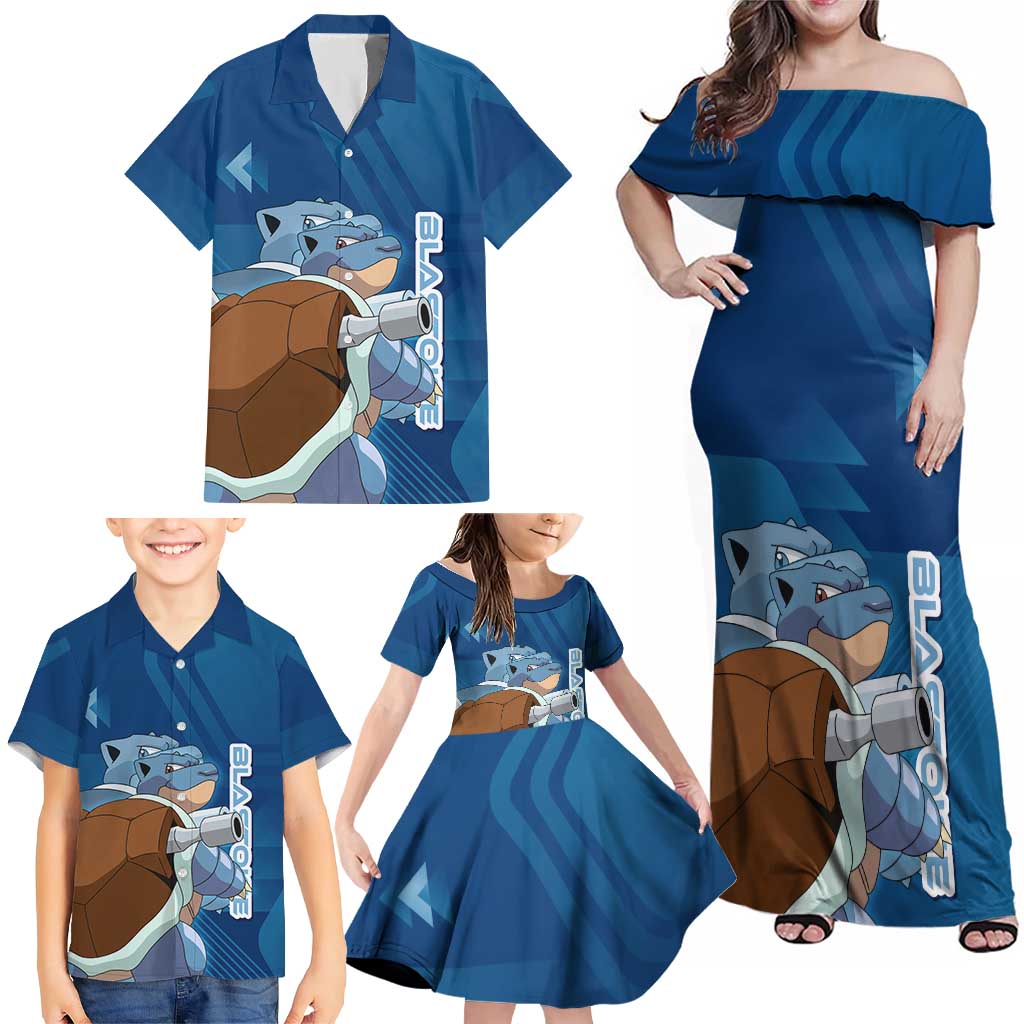 Blastoise Poké Family Matching Off Shoulder Maxi Dress and Hawaiian Shirt Tech Armor Anime Wave Style