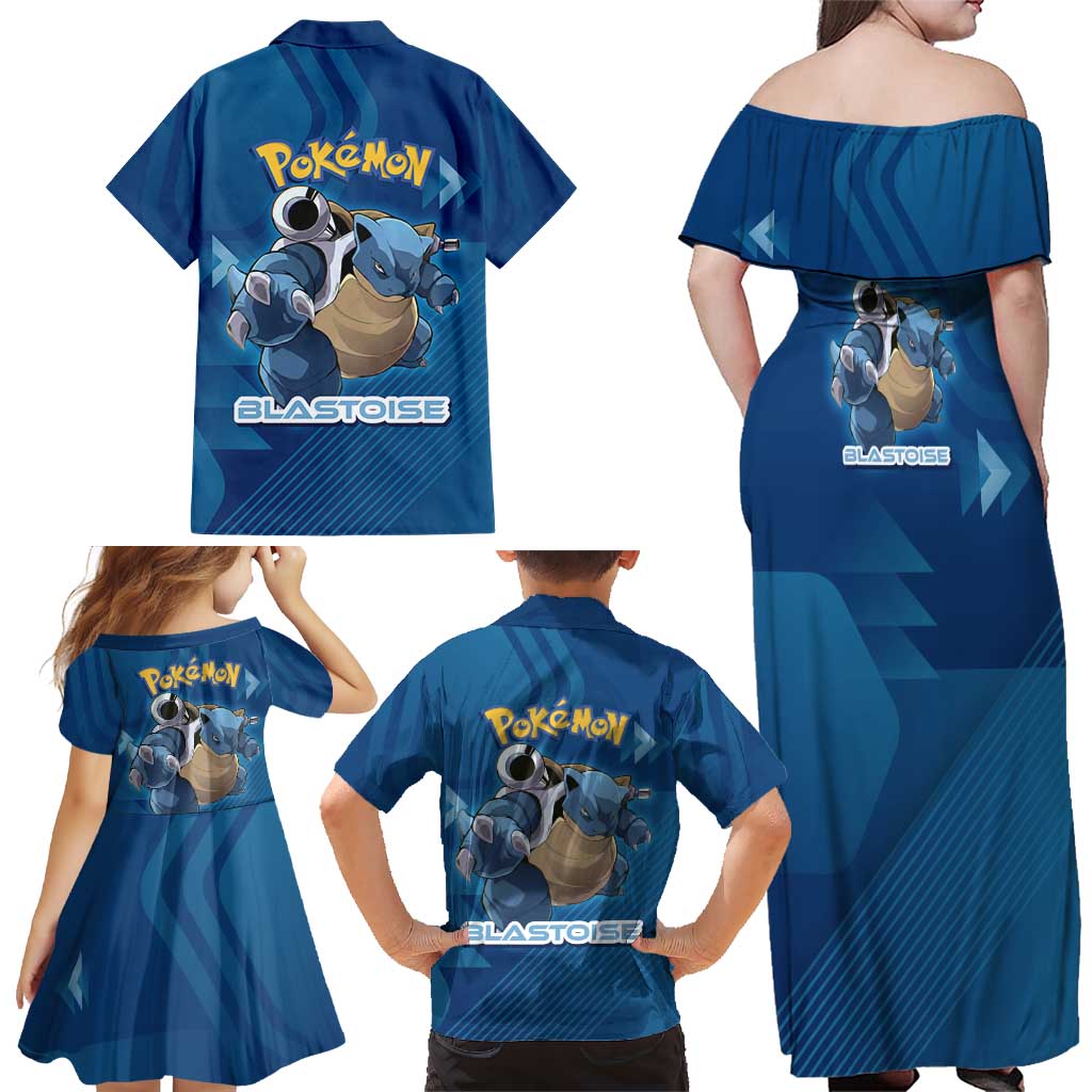 Blastoise Poké Family Matching Off Shoulder Maxi Dress and Hawaiian Shirt Tech Armor Anime Wave Style