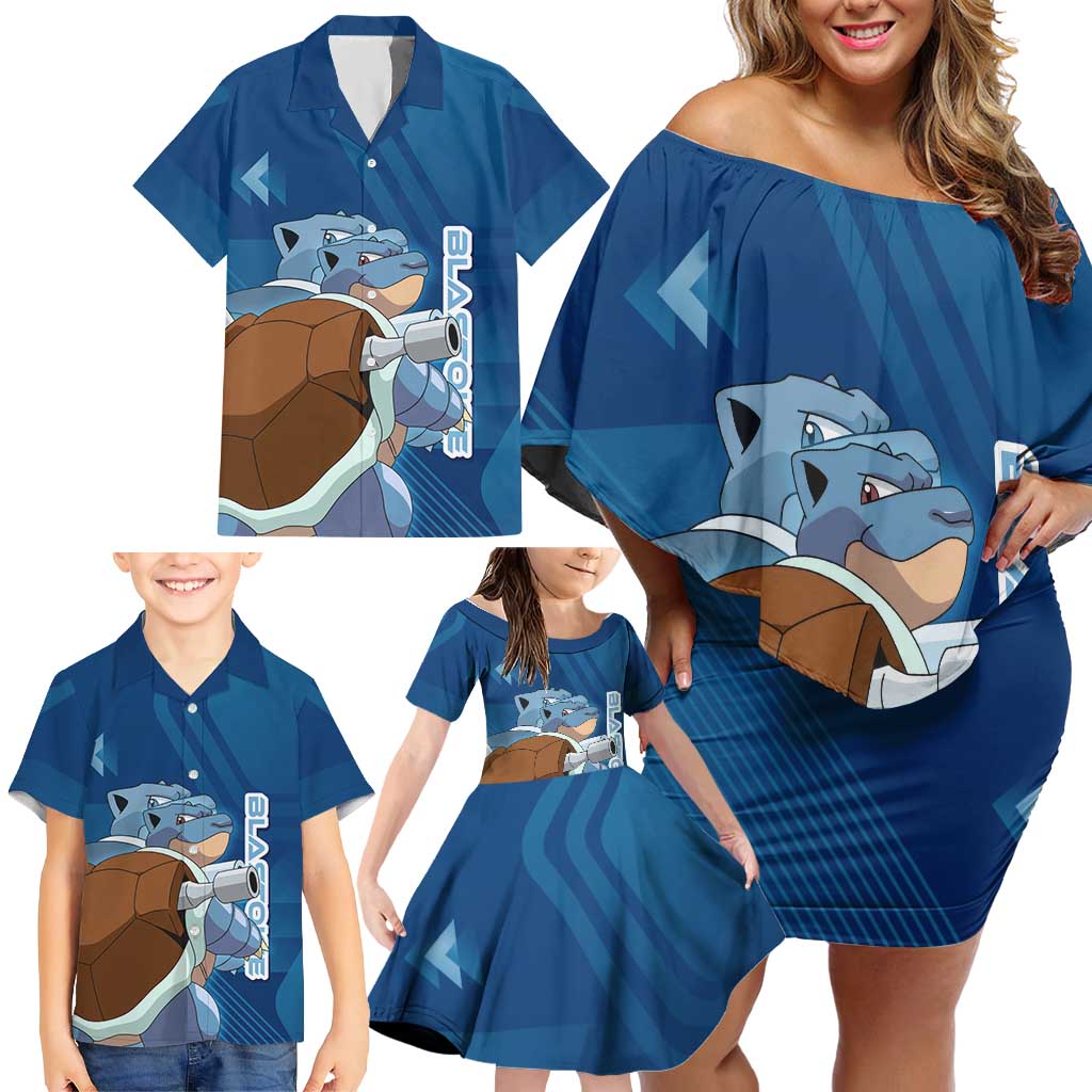 Blastoise Poké Family Matching Off Shoulder Short Dress and Hawaiian Shirt Tech Armor Anime Wave Style