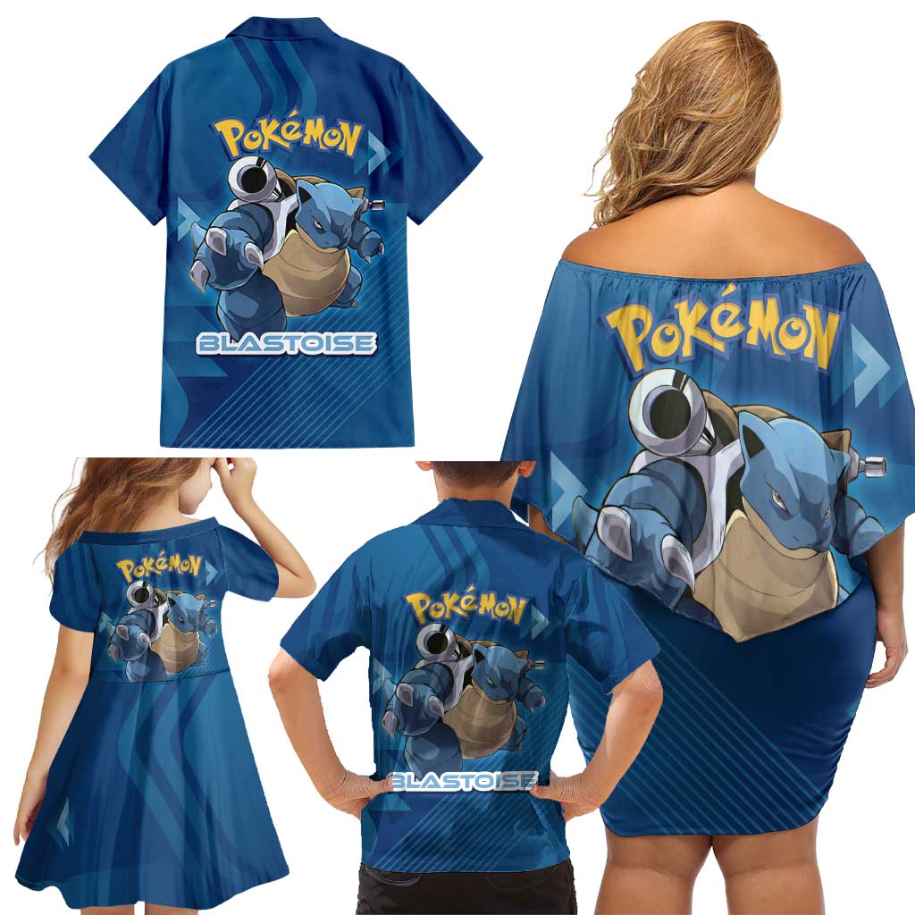 Blastoise Poké Family Matching Off Shoulder Short Dress and Hawaiian Shirt Tech Armor Anime Wave Style