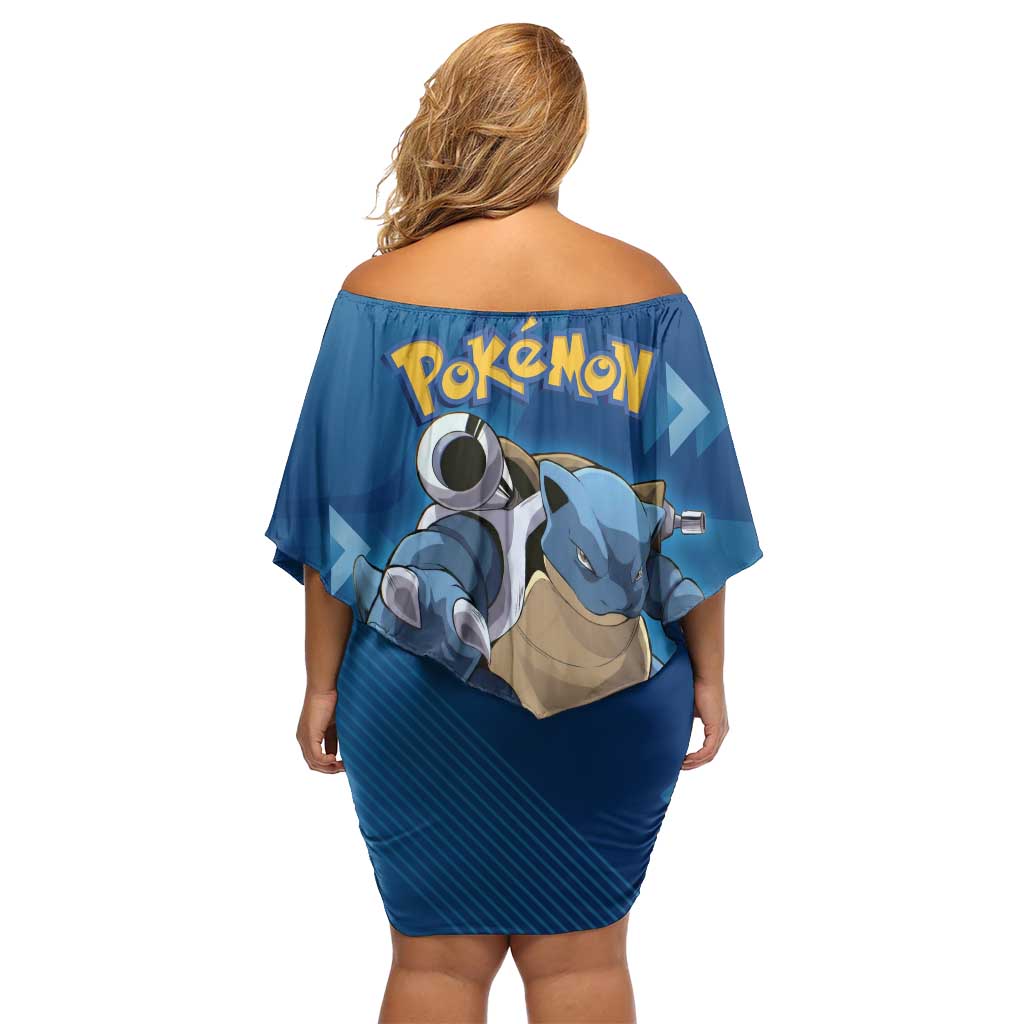 Blastoise Poké Family Matching Off Shoulder Short Dress and Hawaiian Shirt Tech Armor Anime Wave Style