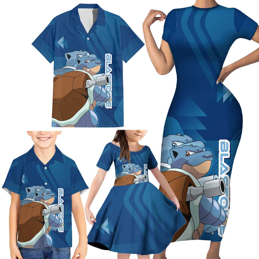 Blastoise Poké Family Matching Short Sleeve Bodycon Dress and Hawaiian Shirt Tech Armor Anime Wave Style