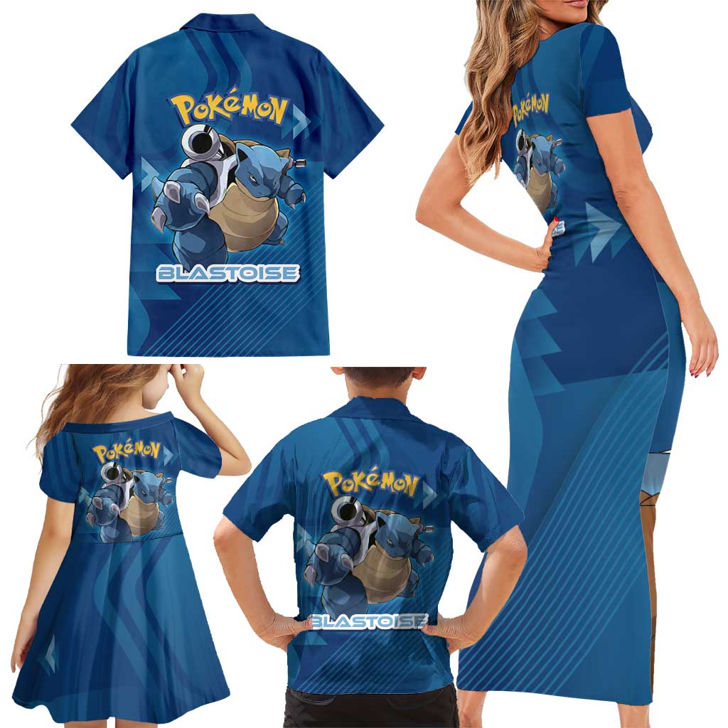 Blastoise Poké Family Matching Short Sleeve Bodycon Dress and Hawaiian Shirt Tech Armor Anime Wave Style