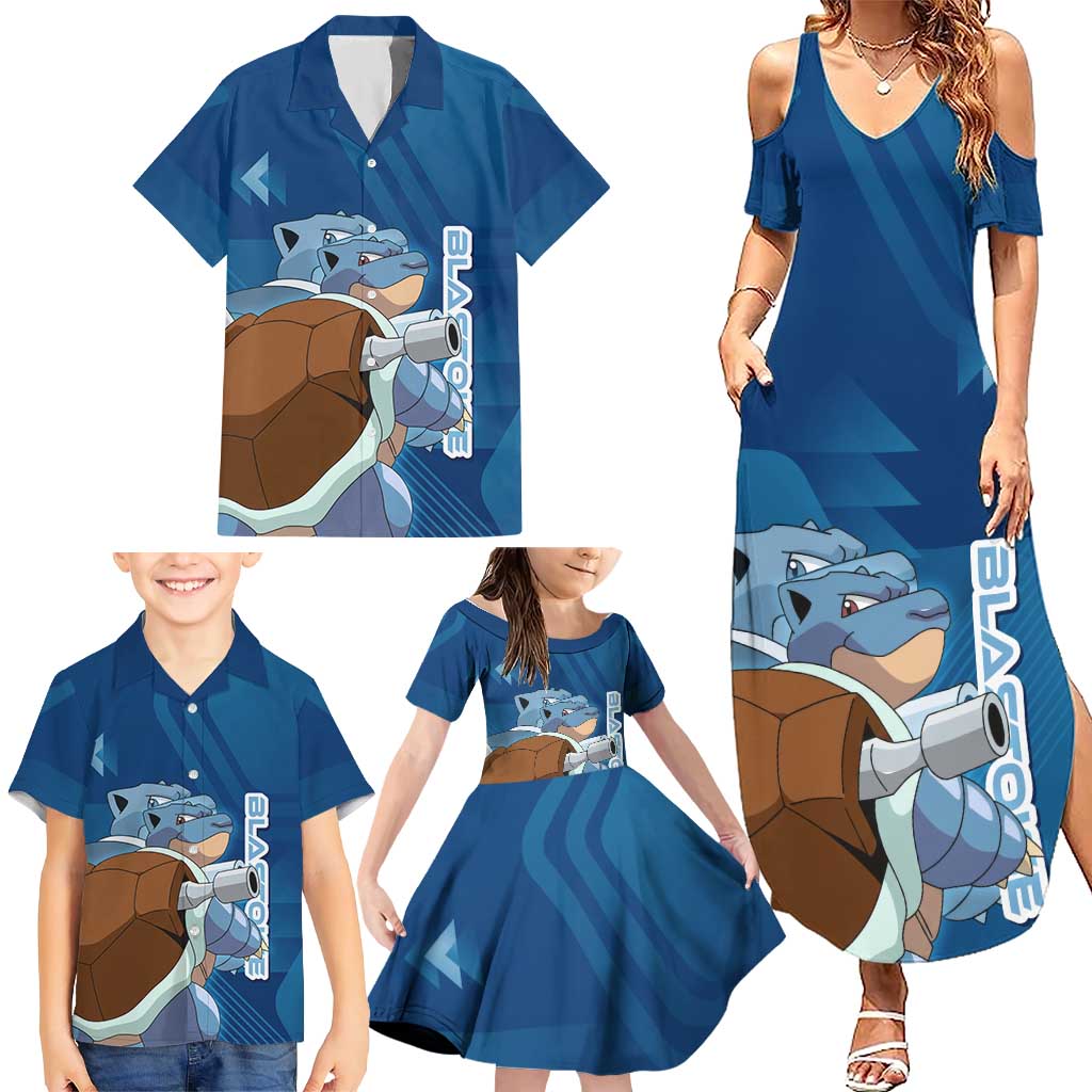 Blastoise Poké Family Matching Summer Maxi Dress and Hawaiian Shirt Tech Armor Anime Wave Style