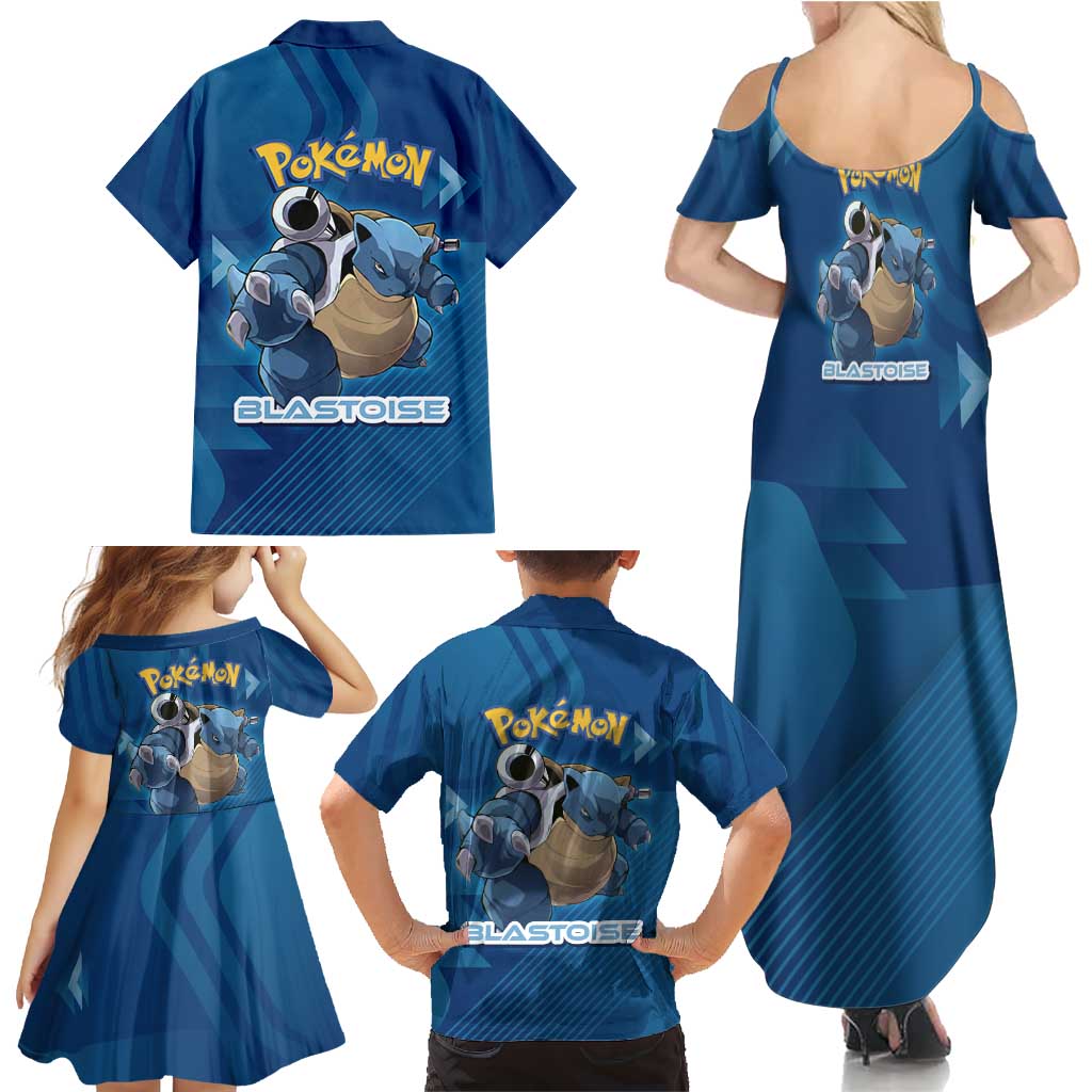 Blastoise Poké Family Matching Summer Maxi Dress and Hawaiian Shirt Tech Armor Anime Wave Style