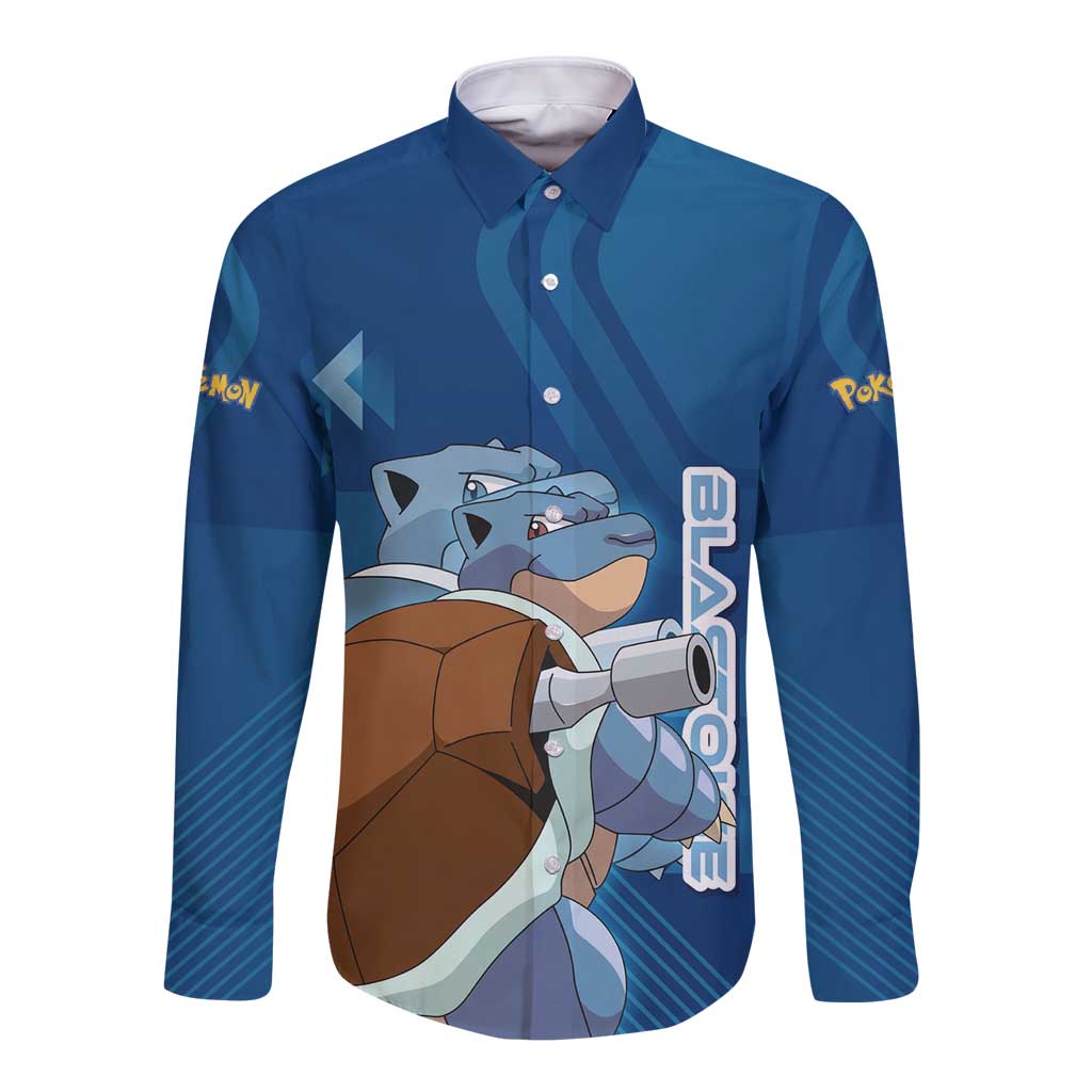 Blastoise Poké Long Sleeve Button Shirt Tech Armor Anime Wave Style