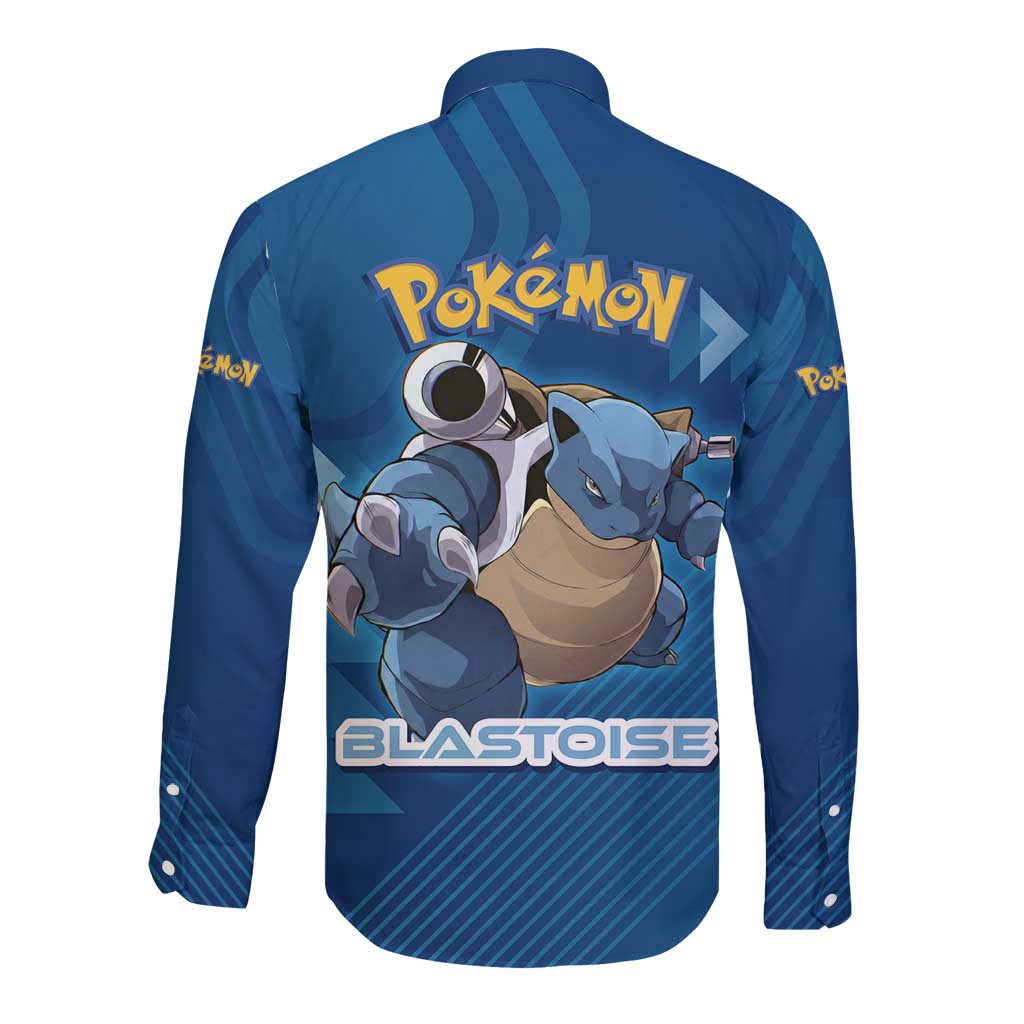 Blastoise Poké Long Sleeve Button Shirt Tech Armor Anime Wave Style