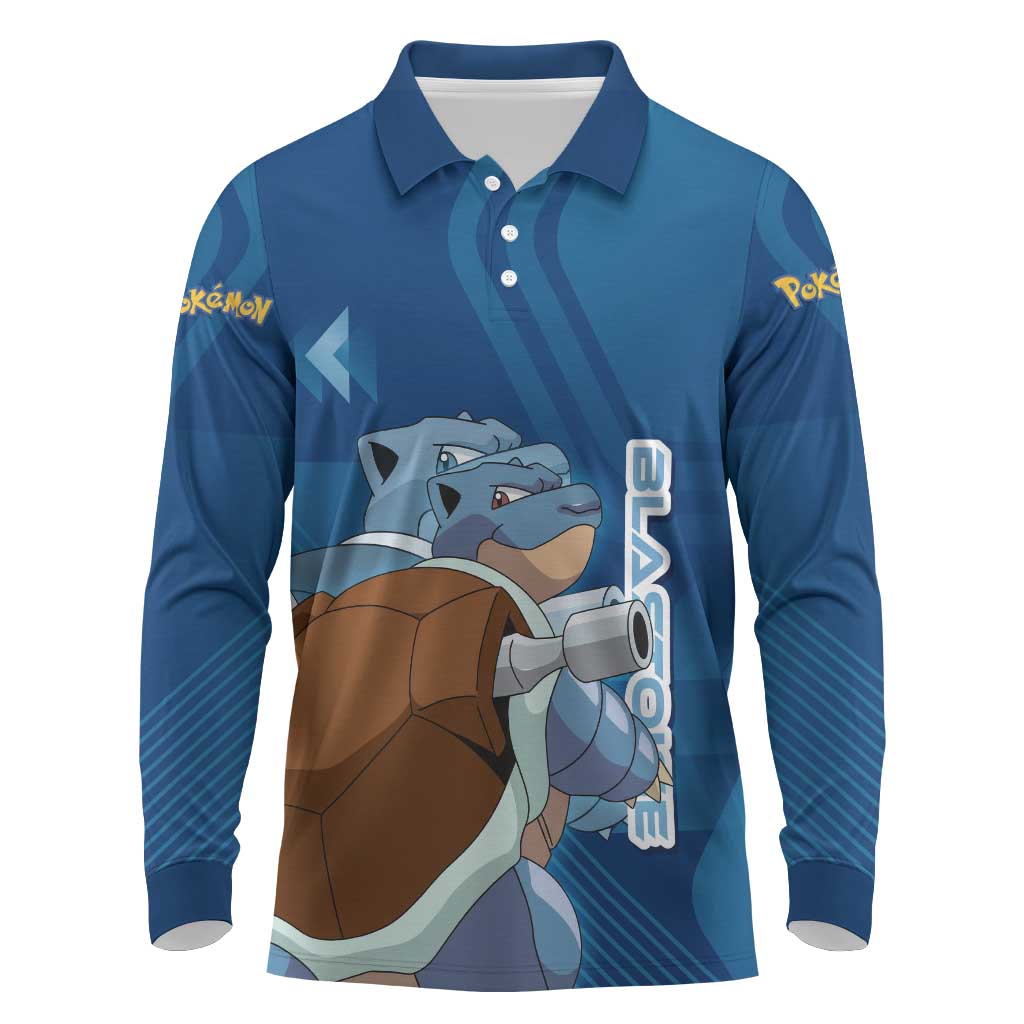 Blastoise Poké Long Sleeve Polo Shirt Tech Armor Anime Wave Style