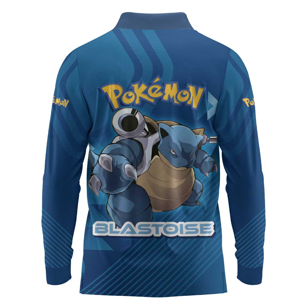 Blastoise Poké Long Sleeve Polo Shirt Tech Armor Anime Wave Style