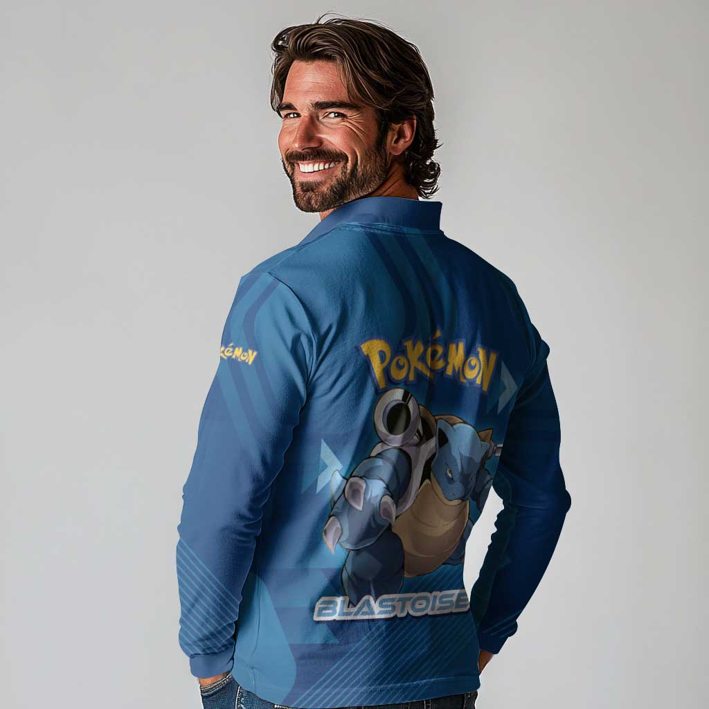 Blastoise Poké Long Sleeve Polo Shirt Tech Armor Anime Wave Style