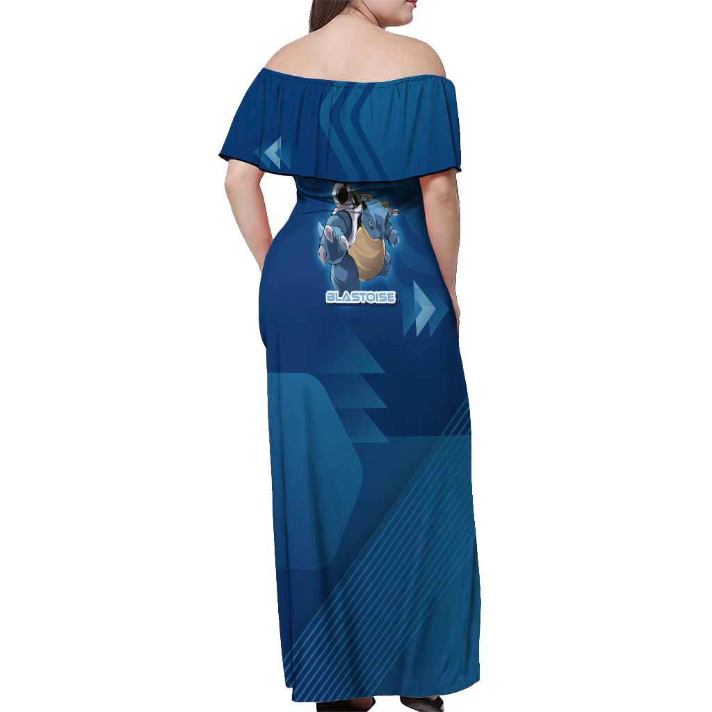 Blastoise Poké Off Shoulder Maxi Dress Tech Armor Anime Wave Style