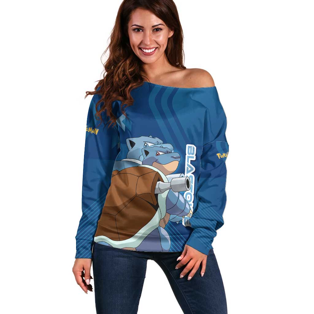 Blastoise Poké Off Shoulder Sweater Tech Armor Anime Wave Style