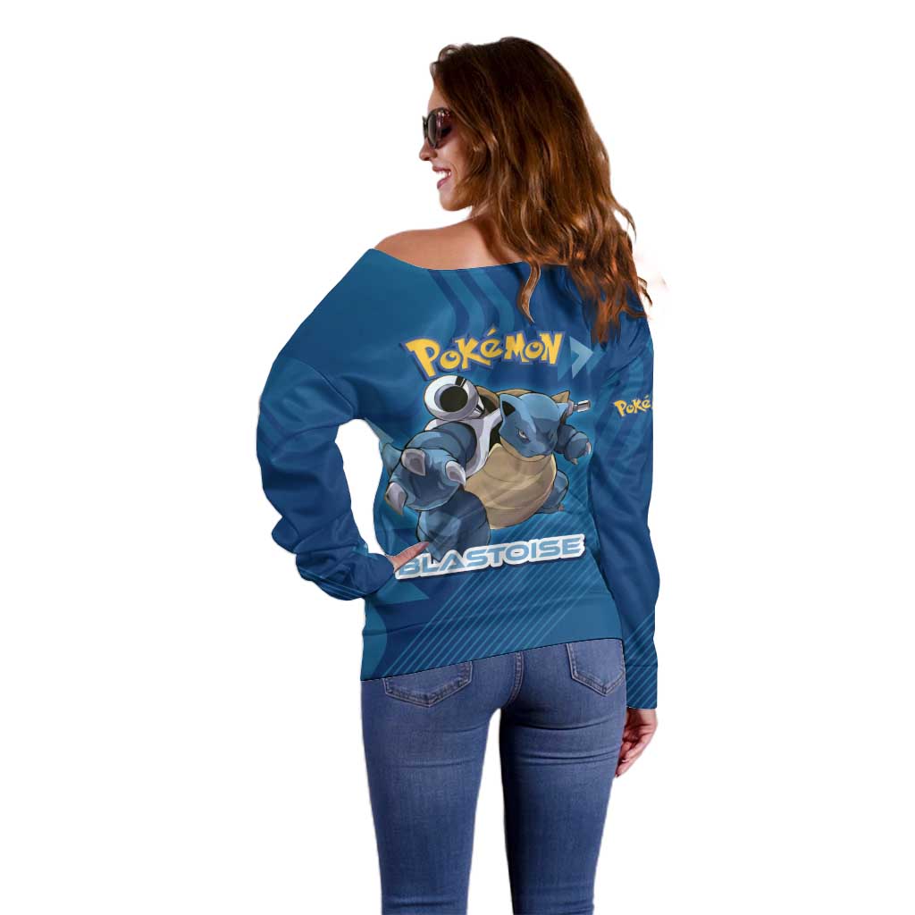 Blastoise Poké Off Shoulder Sweater Tech Armor Anime Wave Style