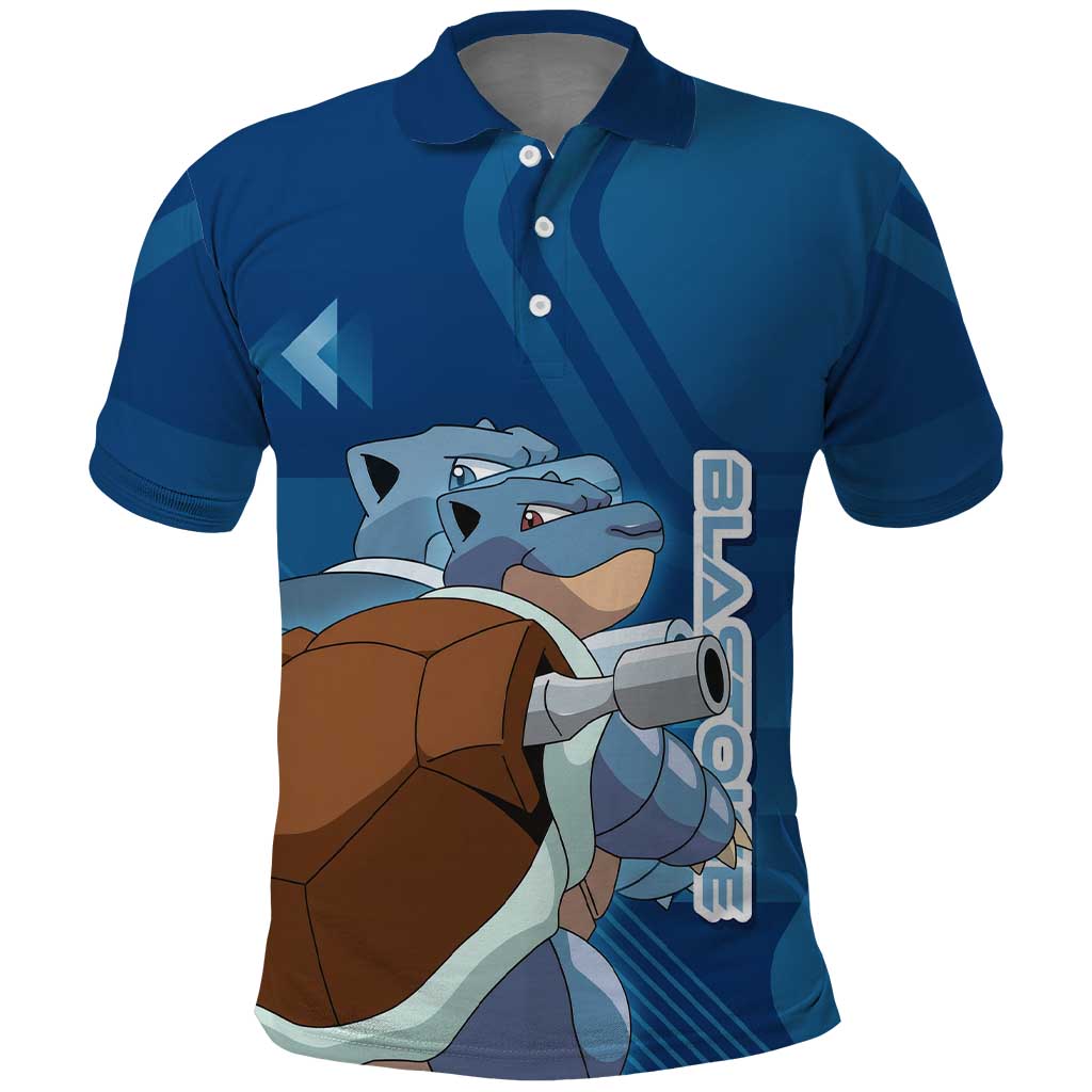 Blastoise Poké Polo Shirt Tech Armor Anime Wave Style