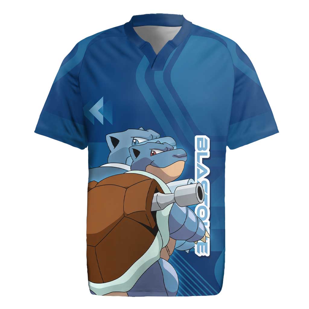 Blastoise Poké Rugby Jersey Tech Armor Anime Wave Style