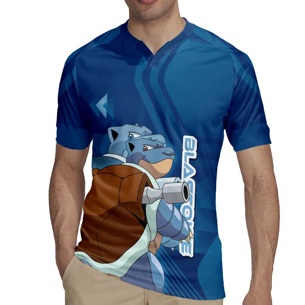 Blastoise Poké Rugby Jersey Tech Armor Anime Wave Style