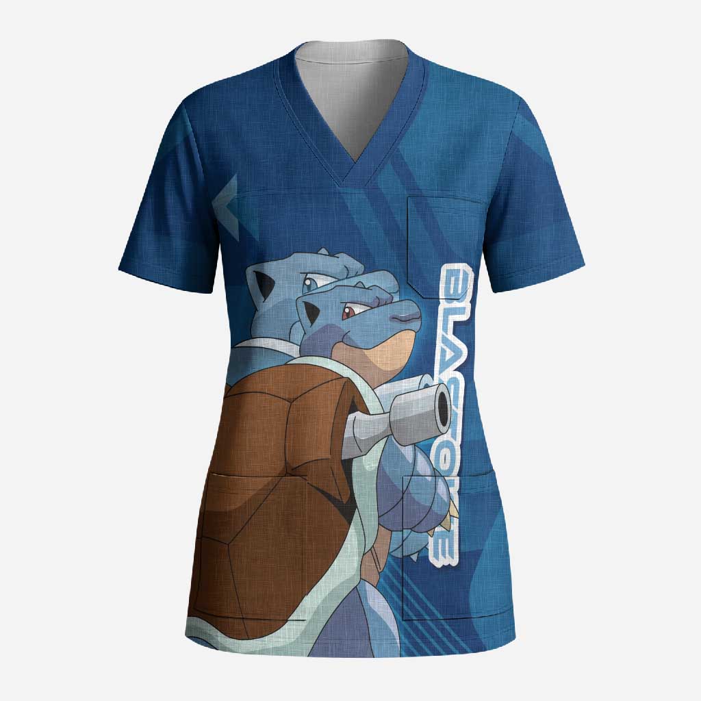 Blastoise Poké Scrub Top Tech Armor Anime Wave Style