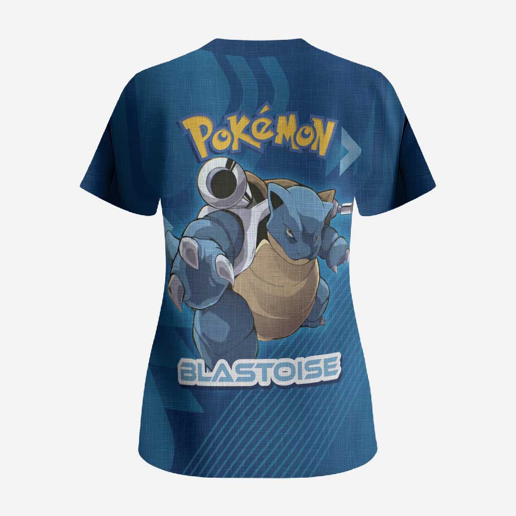 Blastoise Poké Scrub Top Tech Armor Anime Wave Style