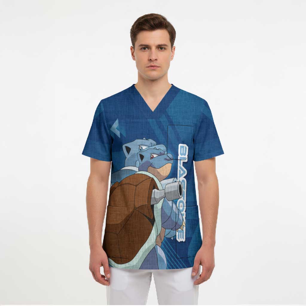 Blastoise Poké Scrub Top Tech Armor Anime Wave Style