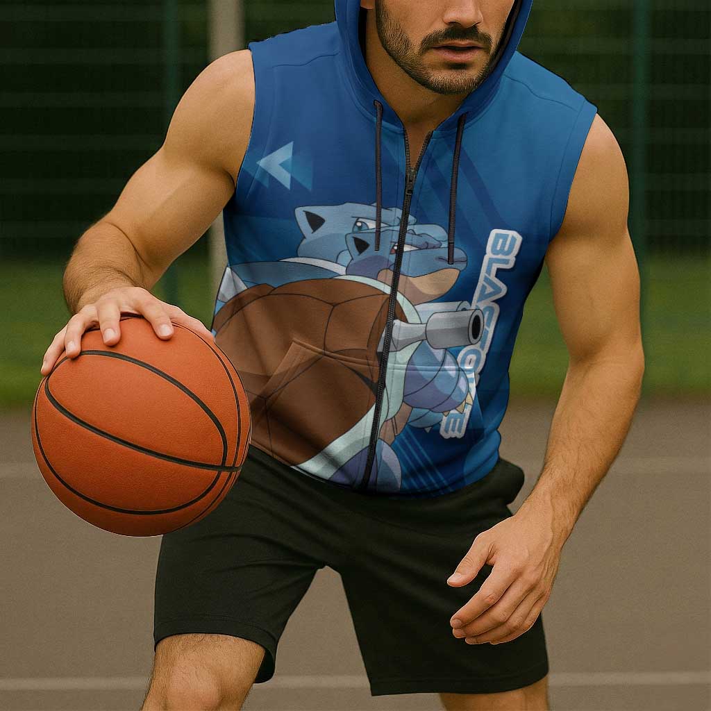 Blastoise Poké Sleeveless Zip Hoodie Tech Armor Anime Wave Style