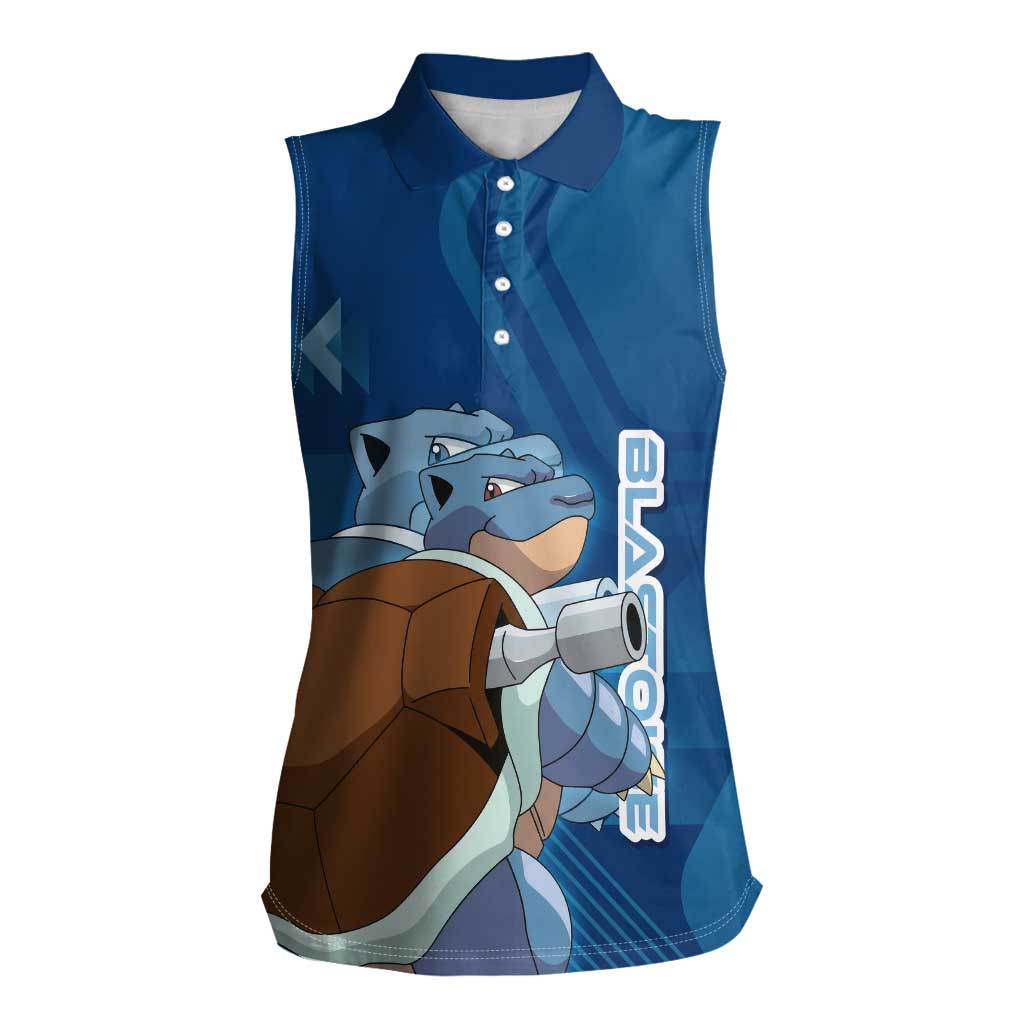Blastoise Poké Women Sleeveless Polo Shirt Tech Armor Anime Wave Style