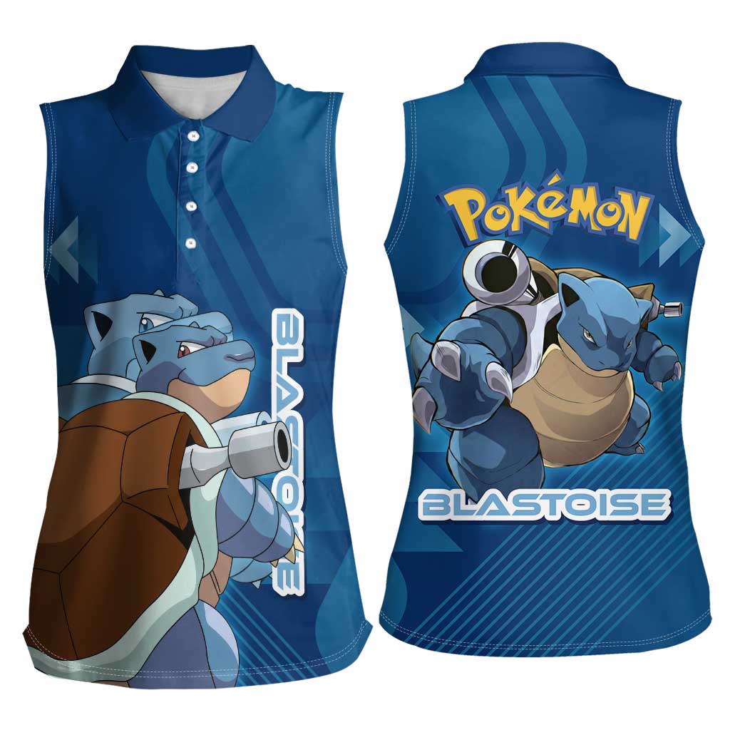 Blastoise Poké Women Sleeveless Polo Shirt Tech Armor Anime Wave Style