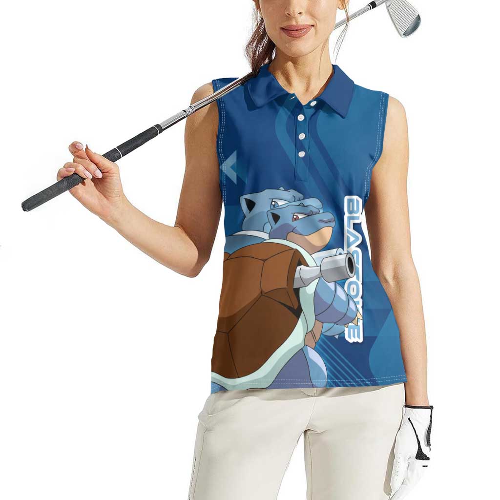 Blastoise Poké Women Sleeveless Polo Shirt Tech Armor Anime Wave Style