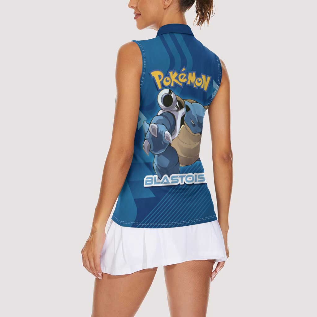 Blastoise Poké Women Sleeveless Polo Shirt Tech Armor Anime Wave Style