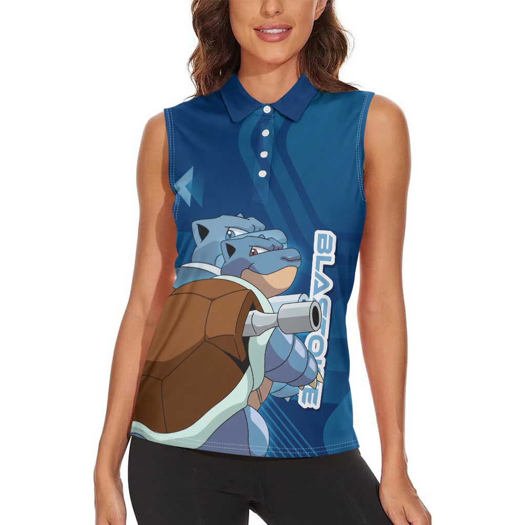 Blastoise Poké Women Sleeveless Polo Shirt Tech Armor Anime Wave Style