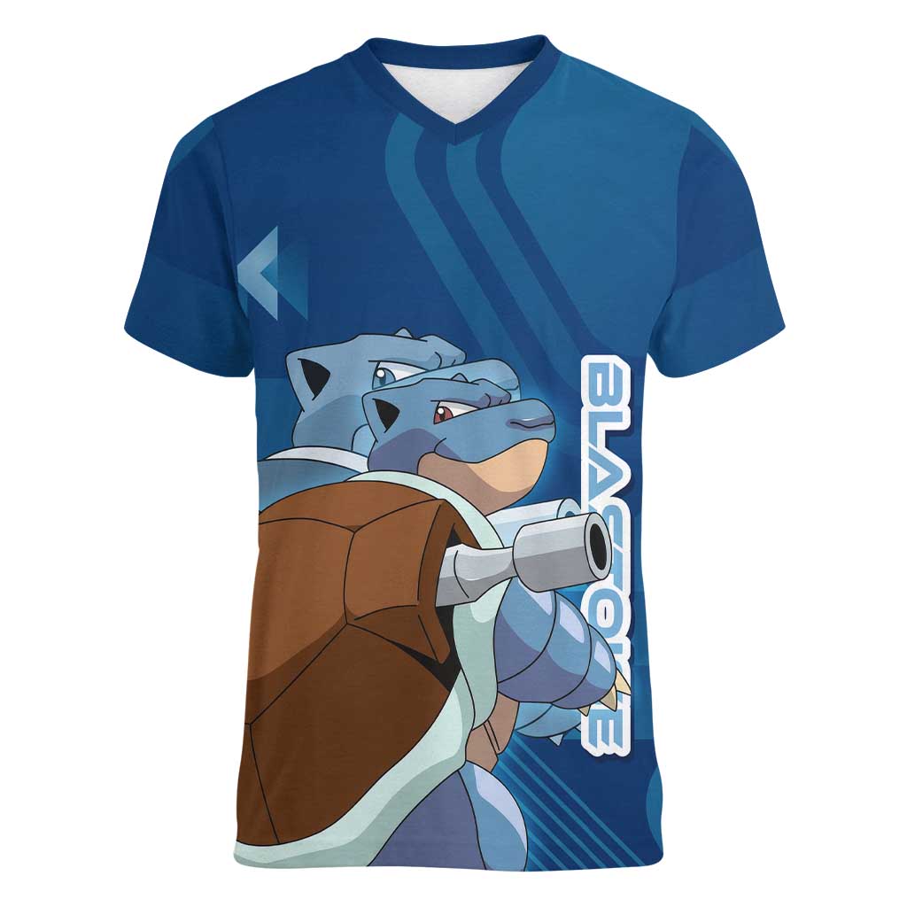 Blastoise Poké Women V-Neck T-Shirt Tech Armor Anime Wave Style