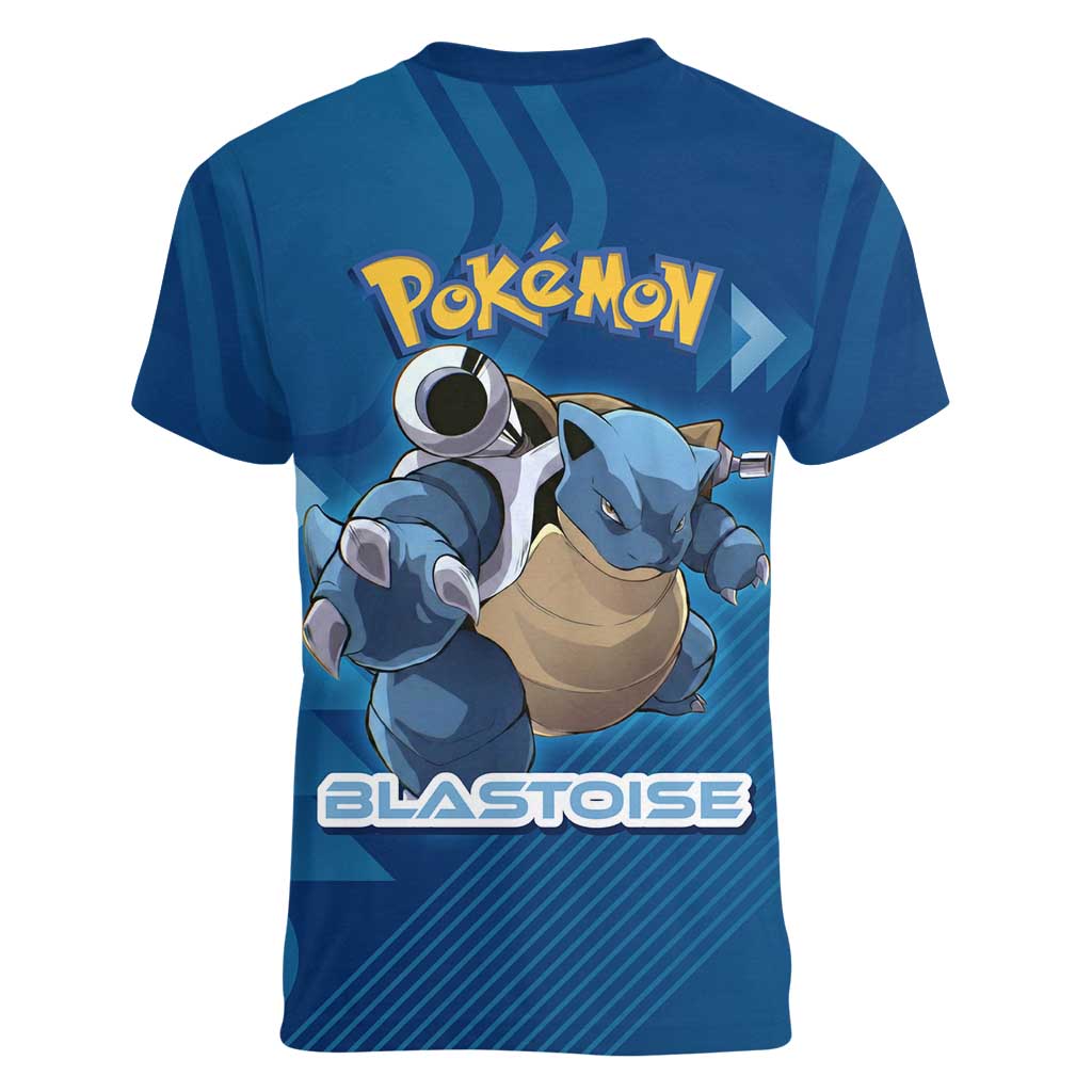 Blastoise Poké Women V-Neck T-Shirt Tech Armor Anime Wave Style