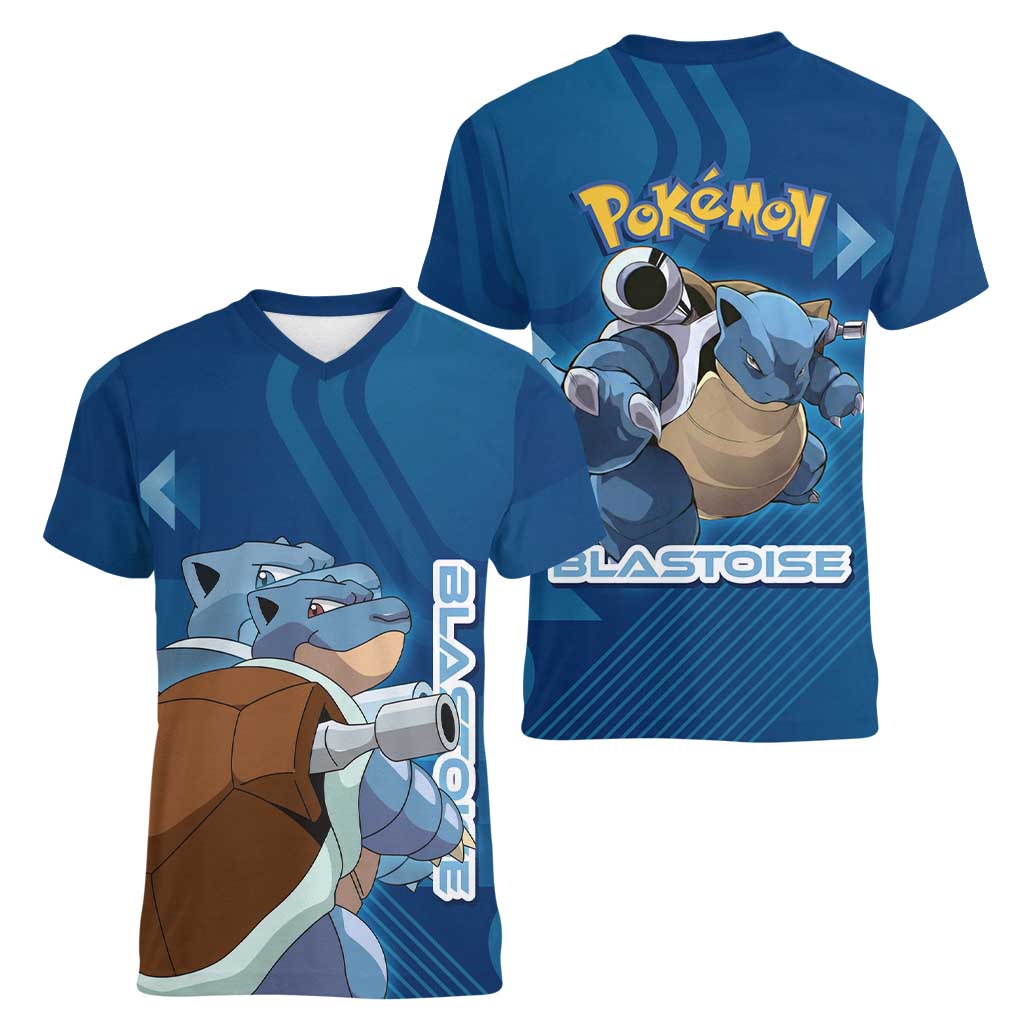 Blastoise Poké Women V-Neck T-Shirt Tech Armor Anime Wave Style