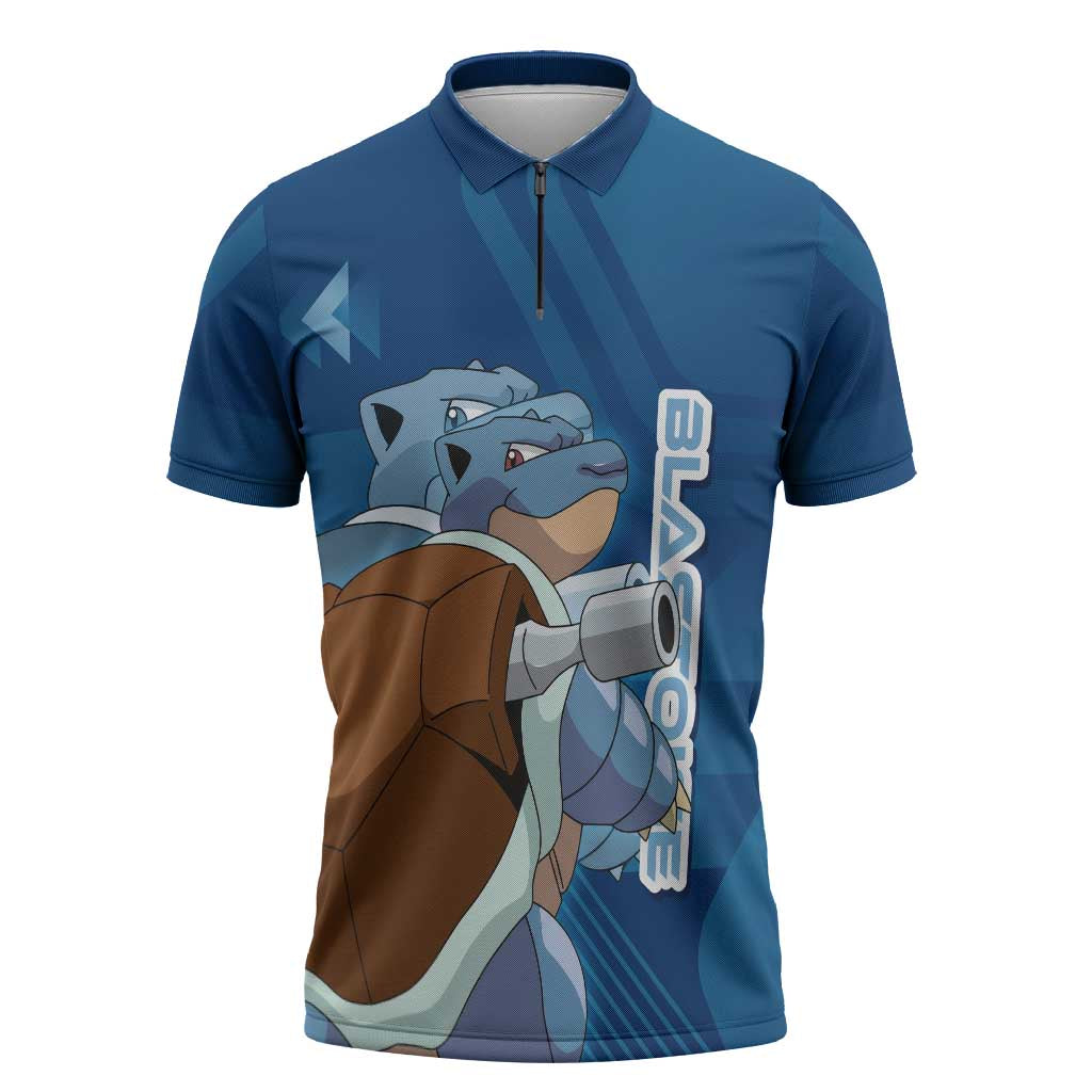 Blastoise Poké Zipper Polo Shirt Tech Armor Anime Wave Style