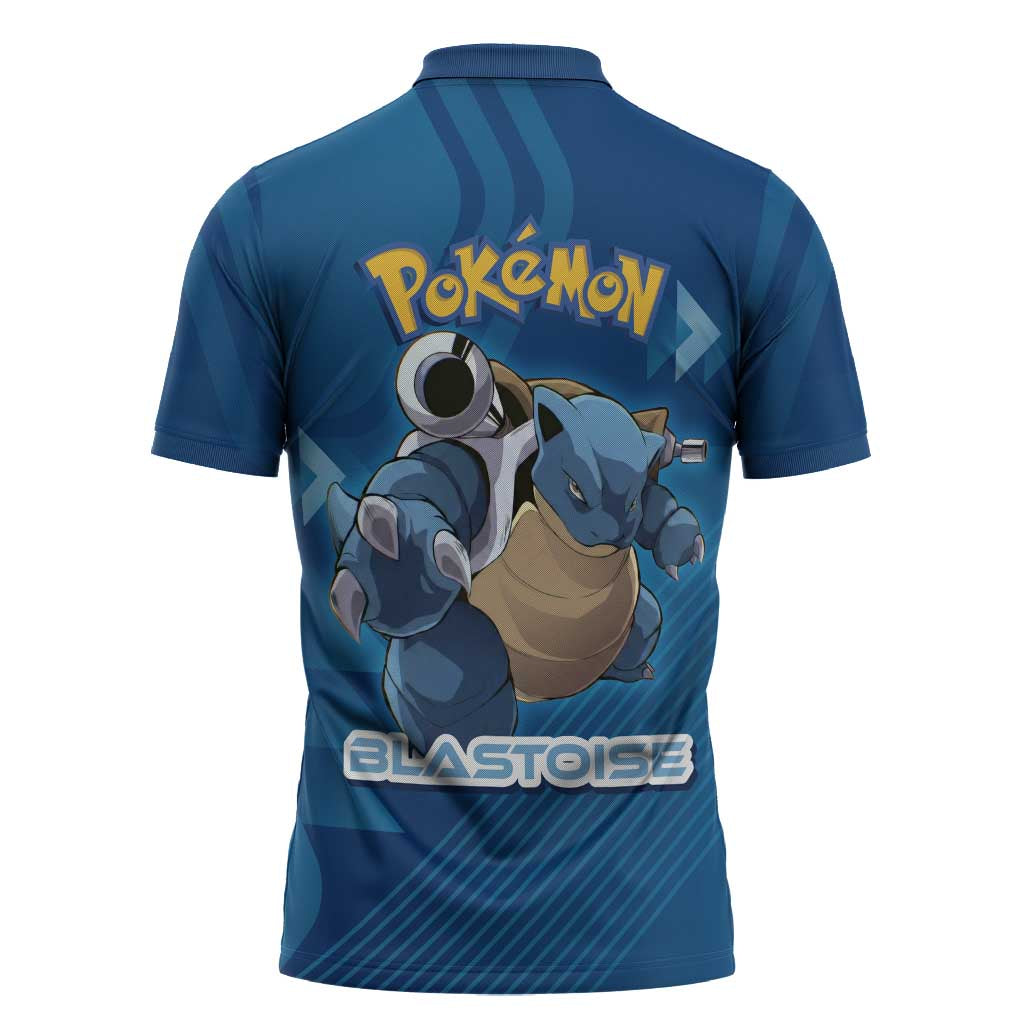 Blastoise Poké Zipper Polo Shirt Tech Armor Anime Wave Style