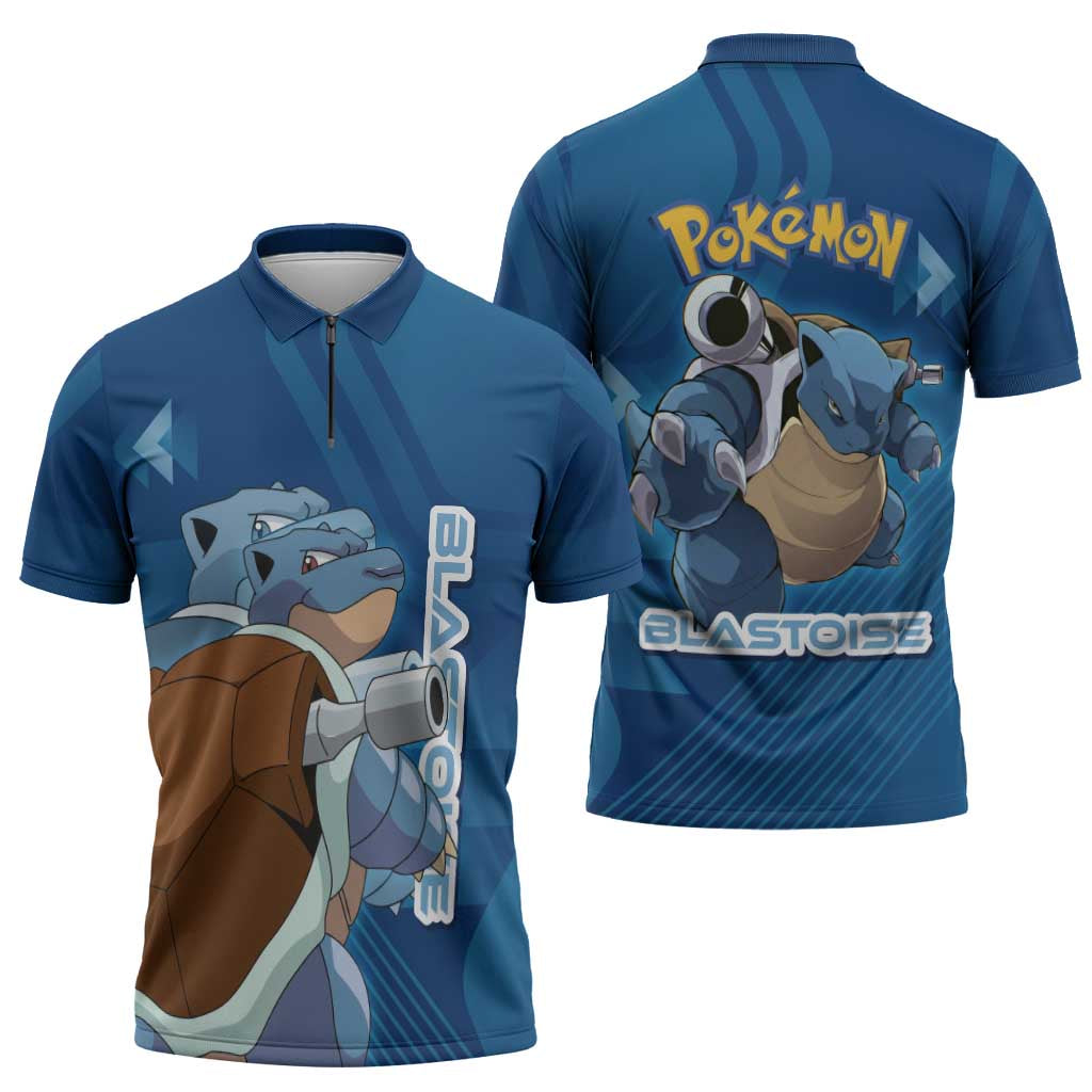 Blastoise Poké Zipper Polo Shirt Tech Armor Anime Wave Style
