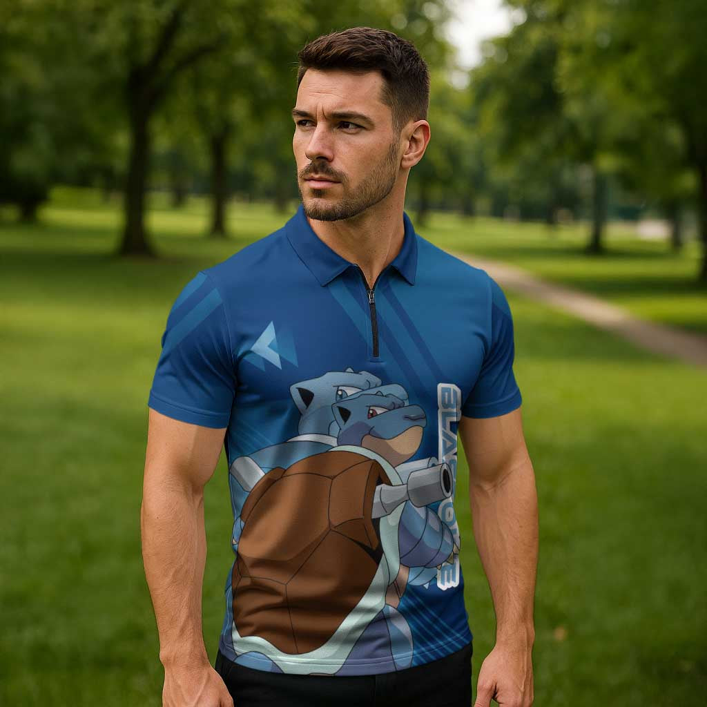 Blastoise Poké Zipper Polo Shirt Tech Armor Anime Wave Style
